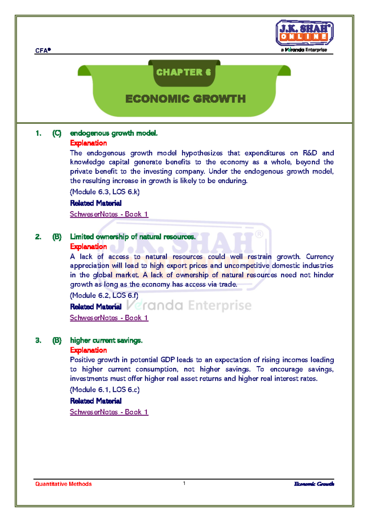 Reading 6 Economic Growth 1 - (C) endogenous growth model. Explanation ...