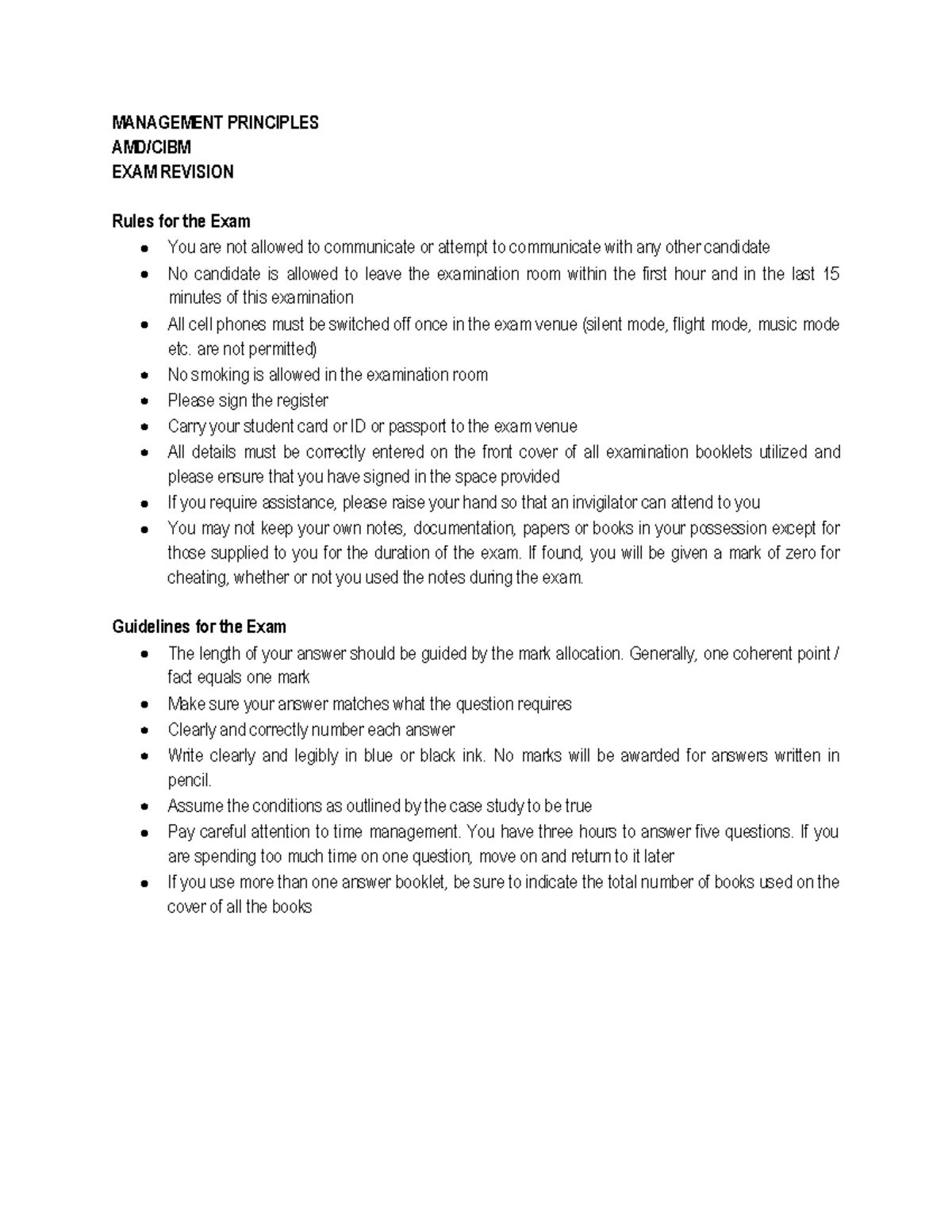 Exam Prep Questions - Informative notes - MANAGEMENT PRINCIPLES AMD ...