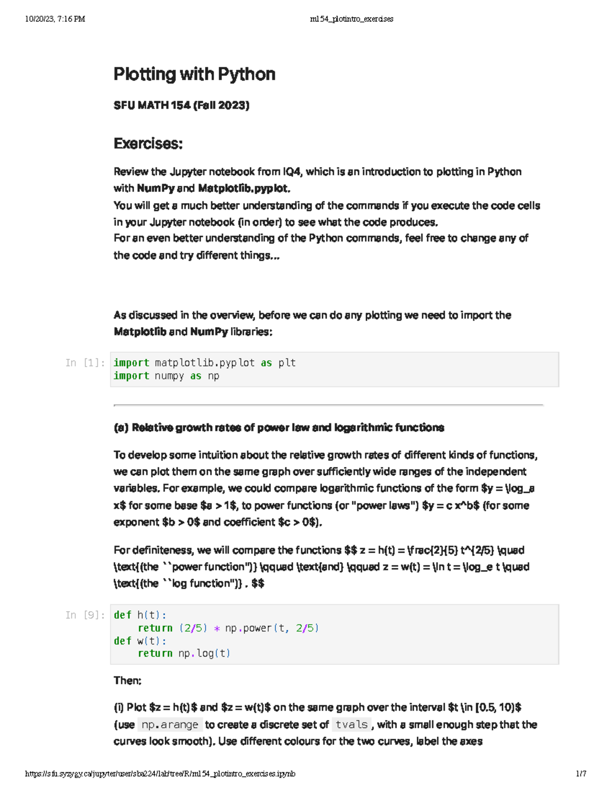 Jupyter IQ 5 - Plotting with Python SFU MATH 154 (Fall 2023) Exercises ...