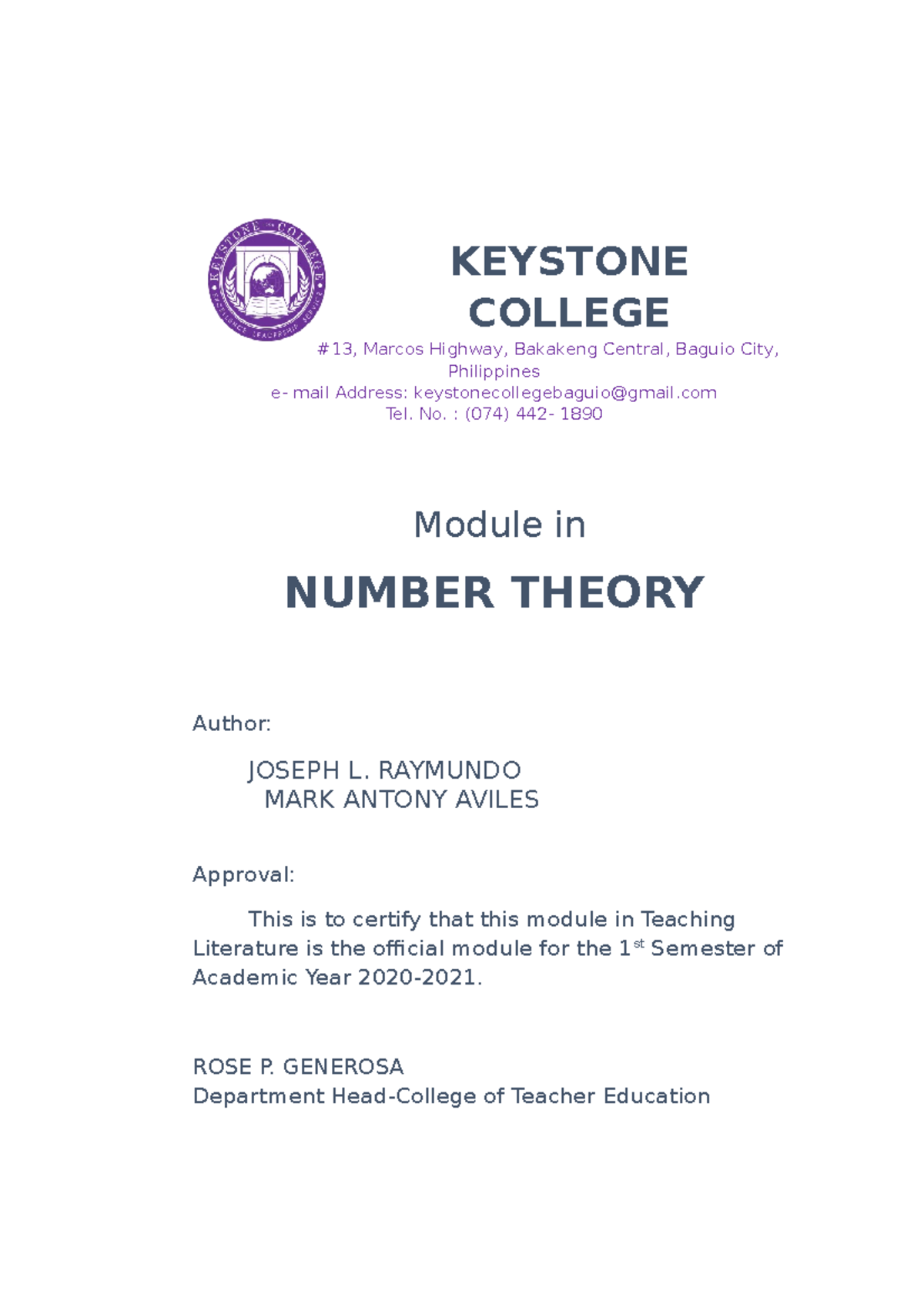 Numbertheoryfinal - study guide and module on number theory ...