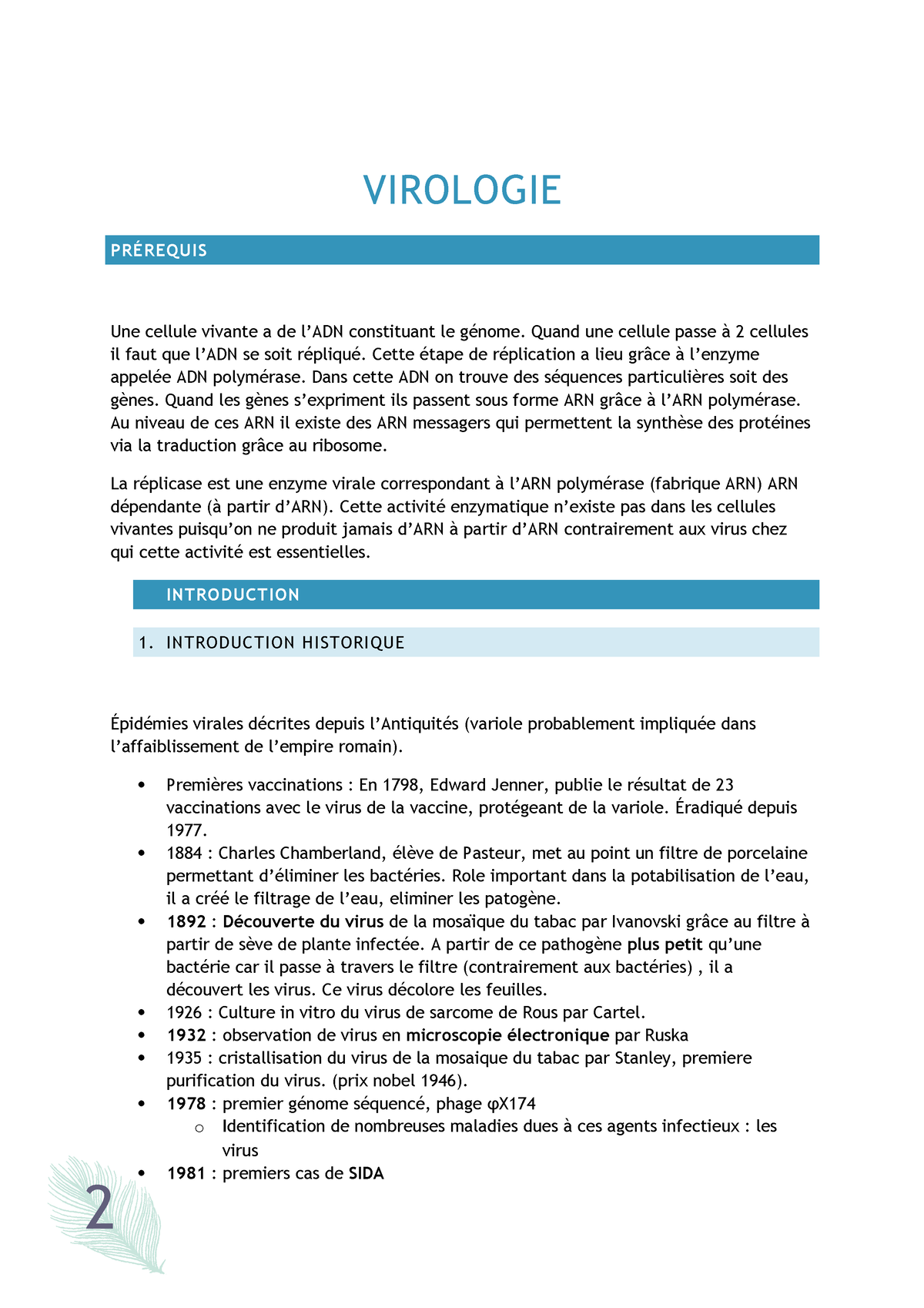 Virologie Notes De Cours Cm 1 Et 2 Virologie Prerequis Une Cellule Vivante A De L Adn Studocu