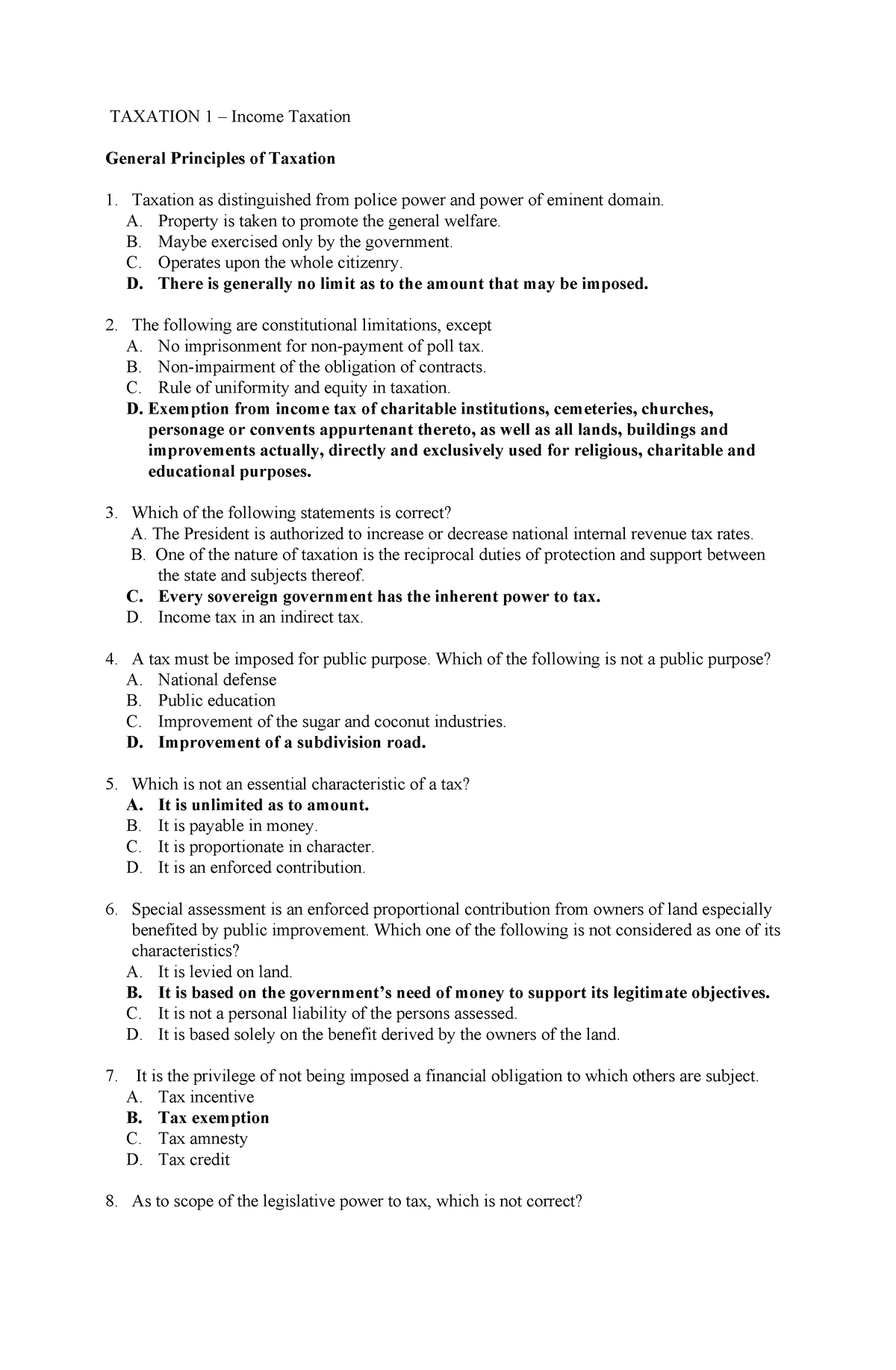 Income Taxation Cpar test bankkkkkkkkk - TAXATION 1 – Income Taxation ...