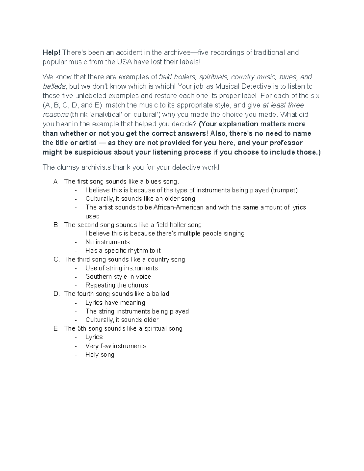 Musical Detective 2 - assignment - Help! There's been an accident in ...