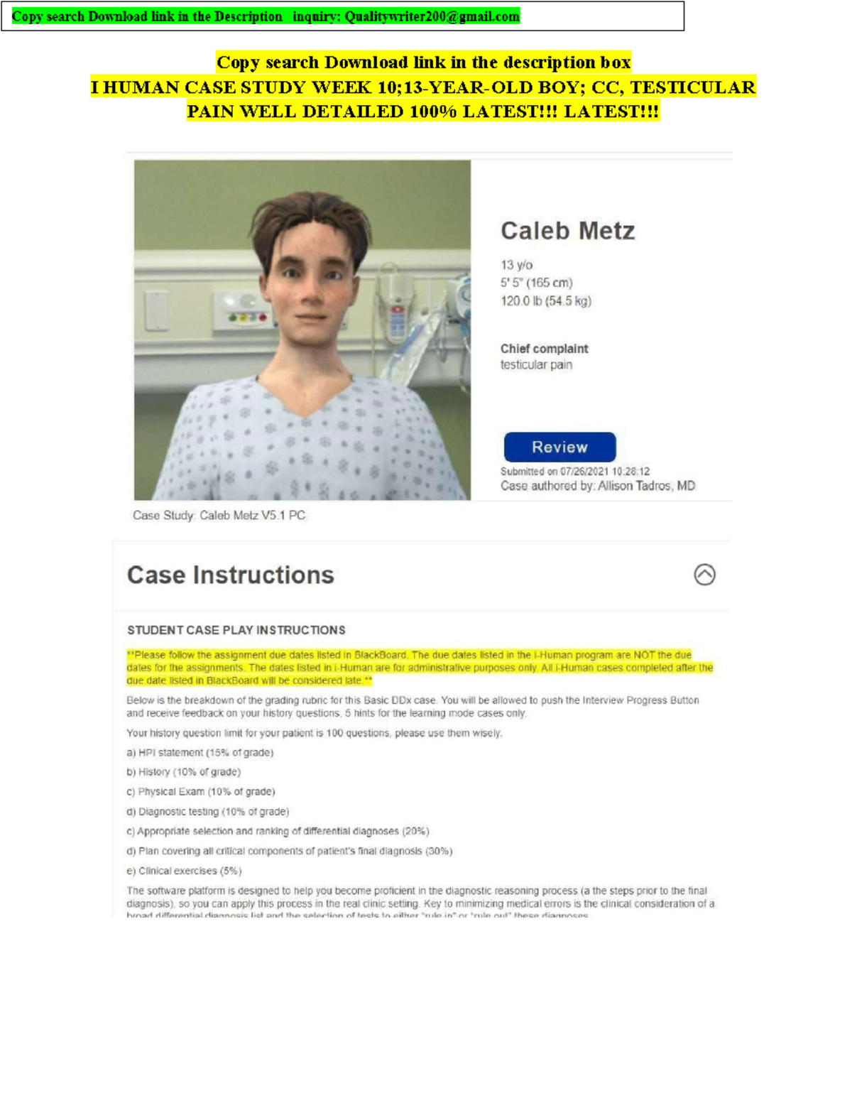 Week 10 i Human Case Study 13YearOld Patient with Testicular Pain