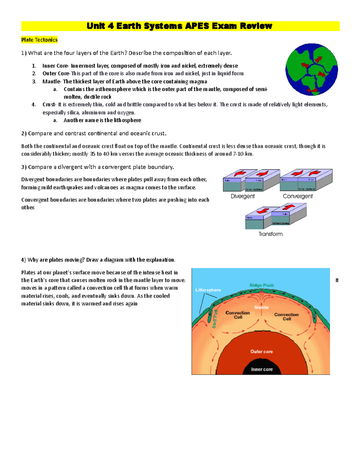 Unit 4 earth systems ap exam review answer Unit 4 Earth Systems APES