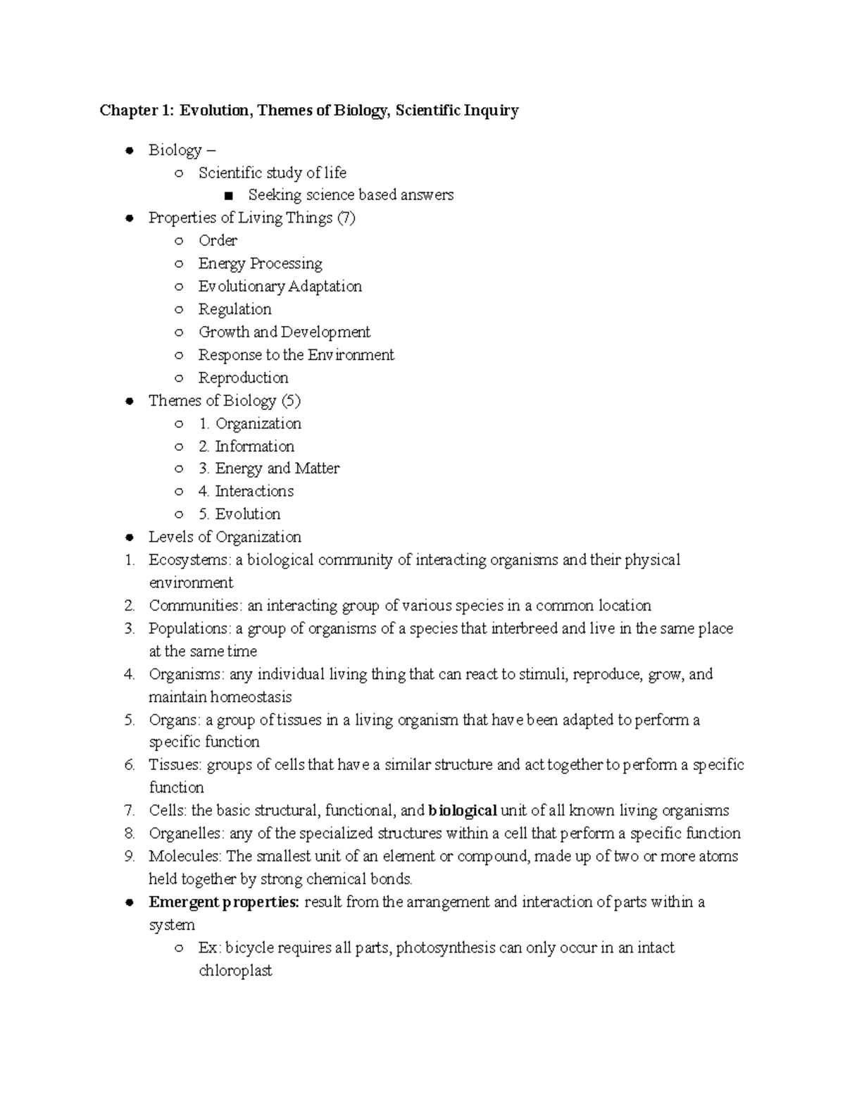 Intro Biology Final Exam Study Guide - Chapter 1: Evolution, Themes Of ...