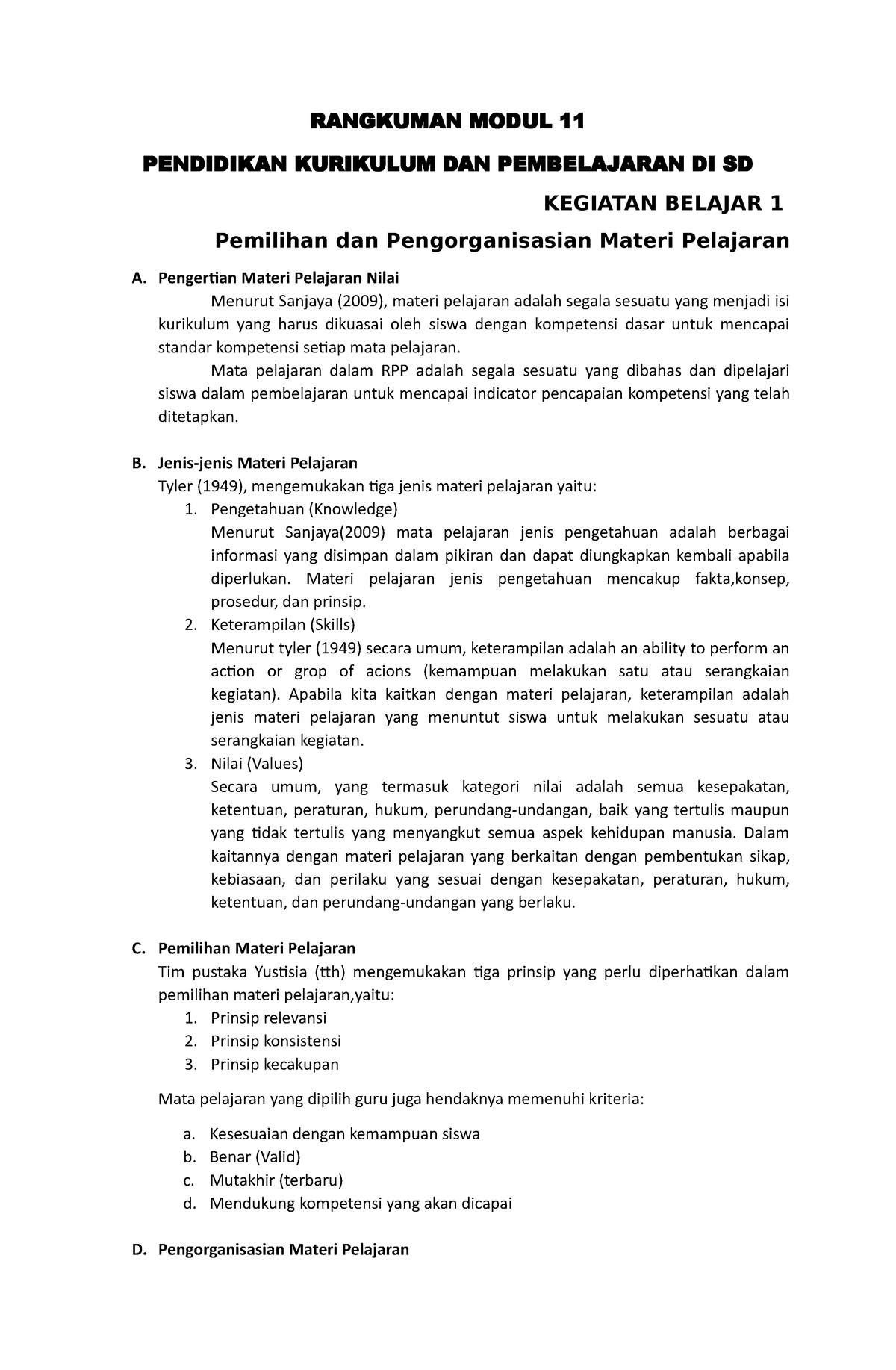 Rangkuman Modul 11 - RANGKUMAN MODUL 11 PENDIDIKAN KURIKULUM DAN ...