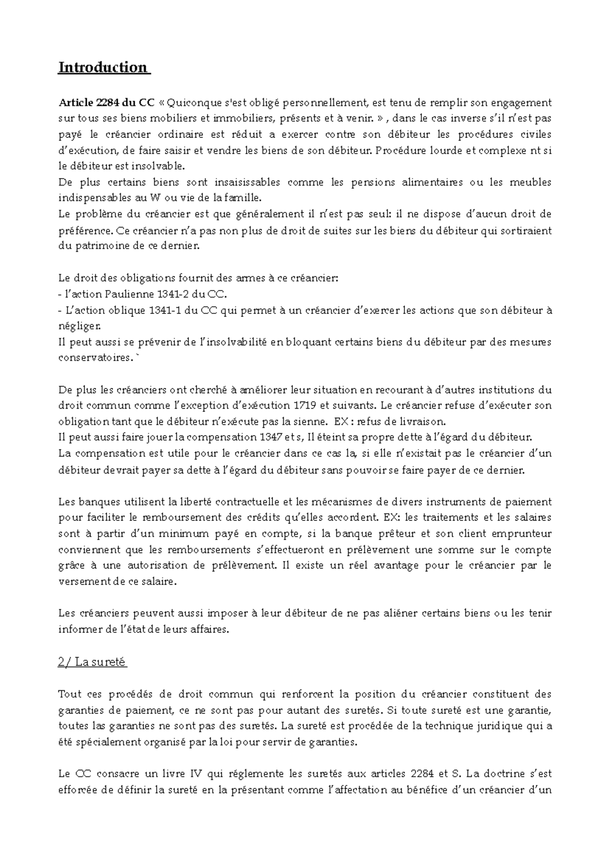 Complet Droit civil 1 Introduction Article 2284 du CC « Quiconque s'est obligé personnellement