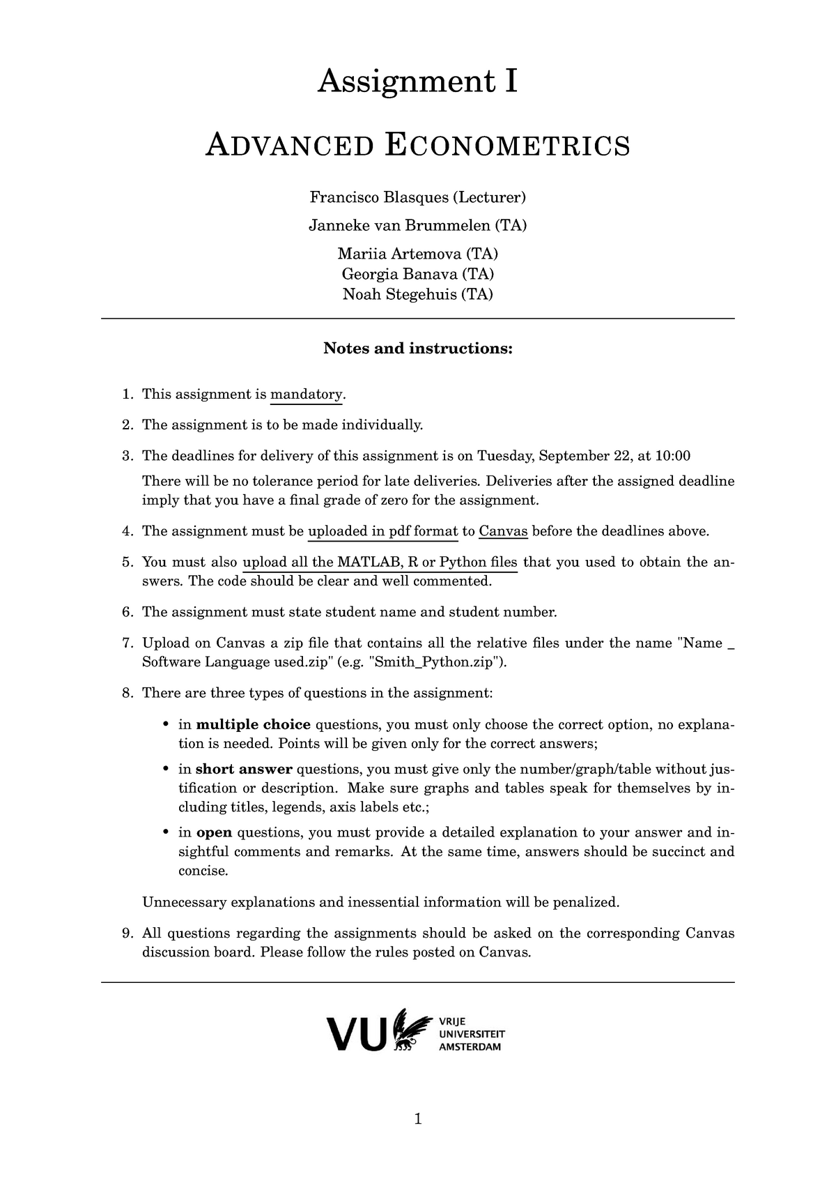 assignment of econometrics for post graduate