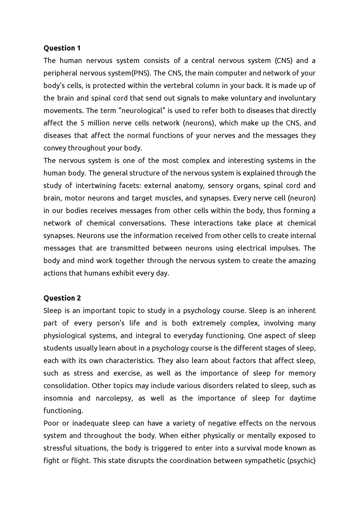 PSYC 1504 - Learning Journal Unit 2 - Question 1 The Human Nervous ...