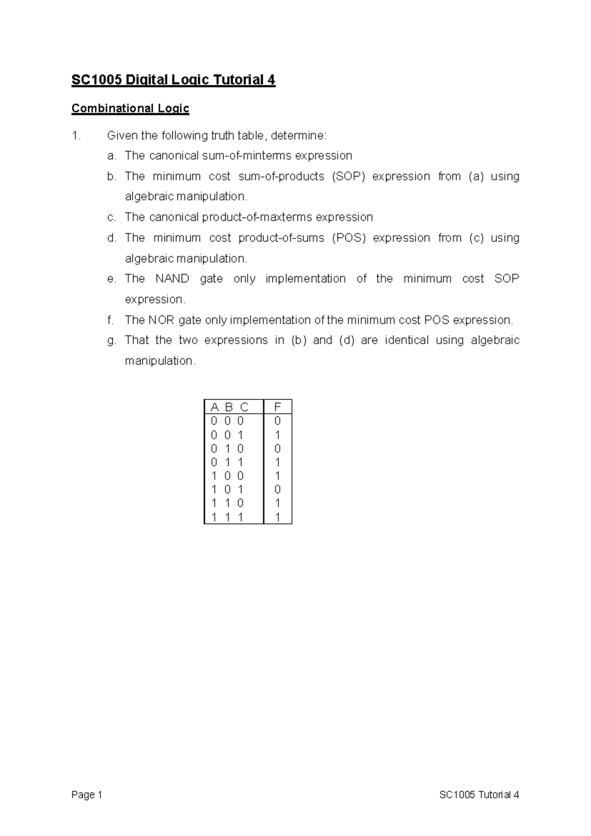 Tut 4 SC1005 - Page 1 SC1005 Tutorial 4 SC1005 Digital Logic Tutorial 4 ...