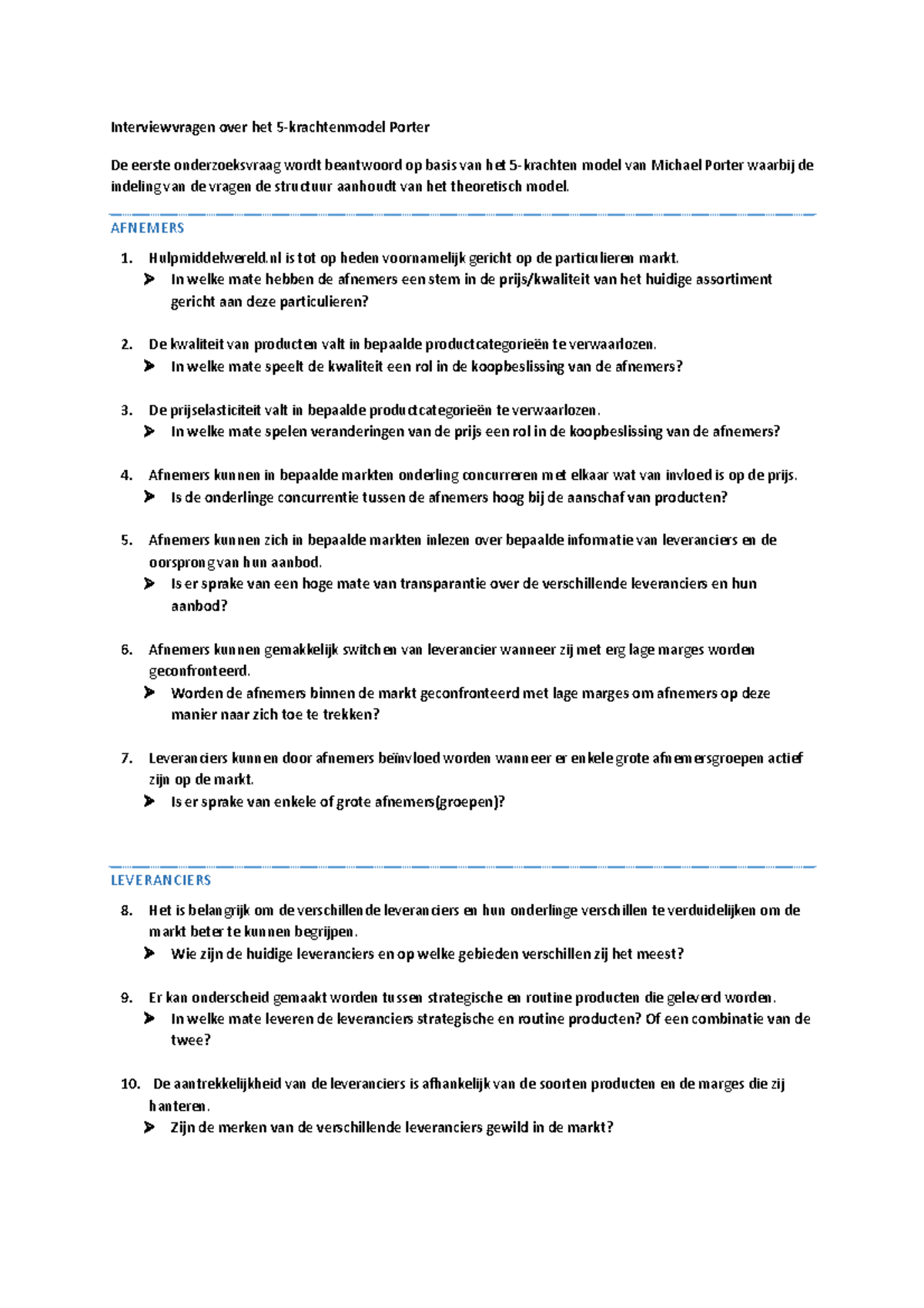 Interviewvragen 5-krachtenmodel Porter - Interviewvragen over het 5 ...