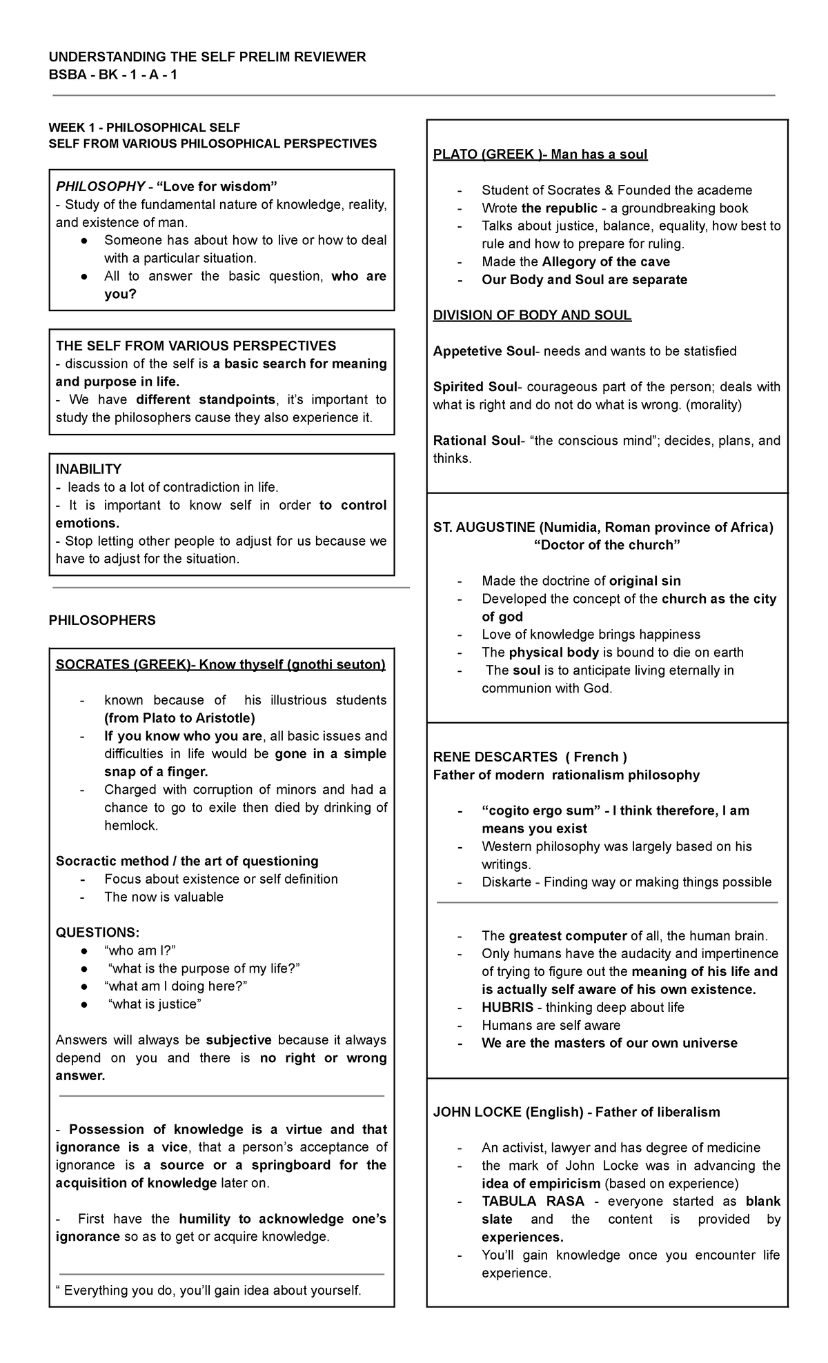 UNDS- Prelim Reviewer - BSBA - BK - 1 - A - 1 WEEK 1 - PHILOSOPHICAL ...