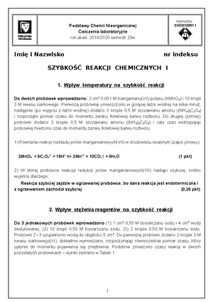 Sprawko Sprawozdanie Podstawy Chemii Nieorganicznej Studocu