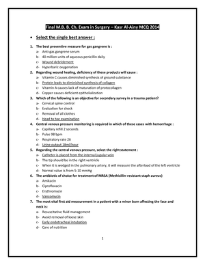 Surgery-MCQ Bank - Surgery MCQ Content A) General B) GIT 1) Breast ...