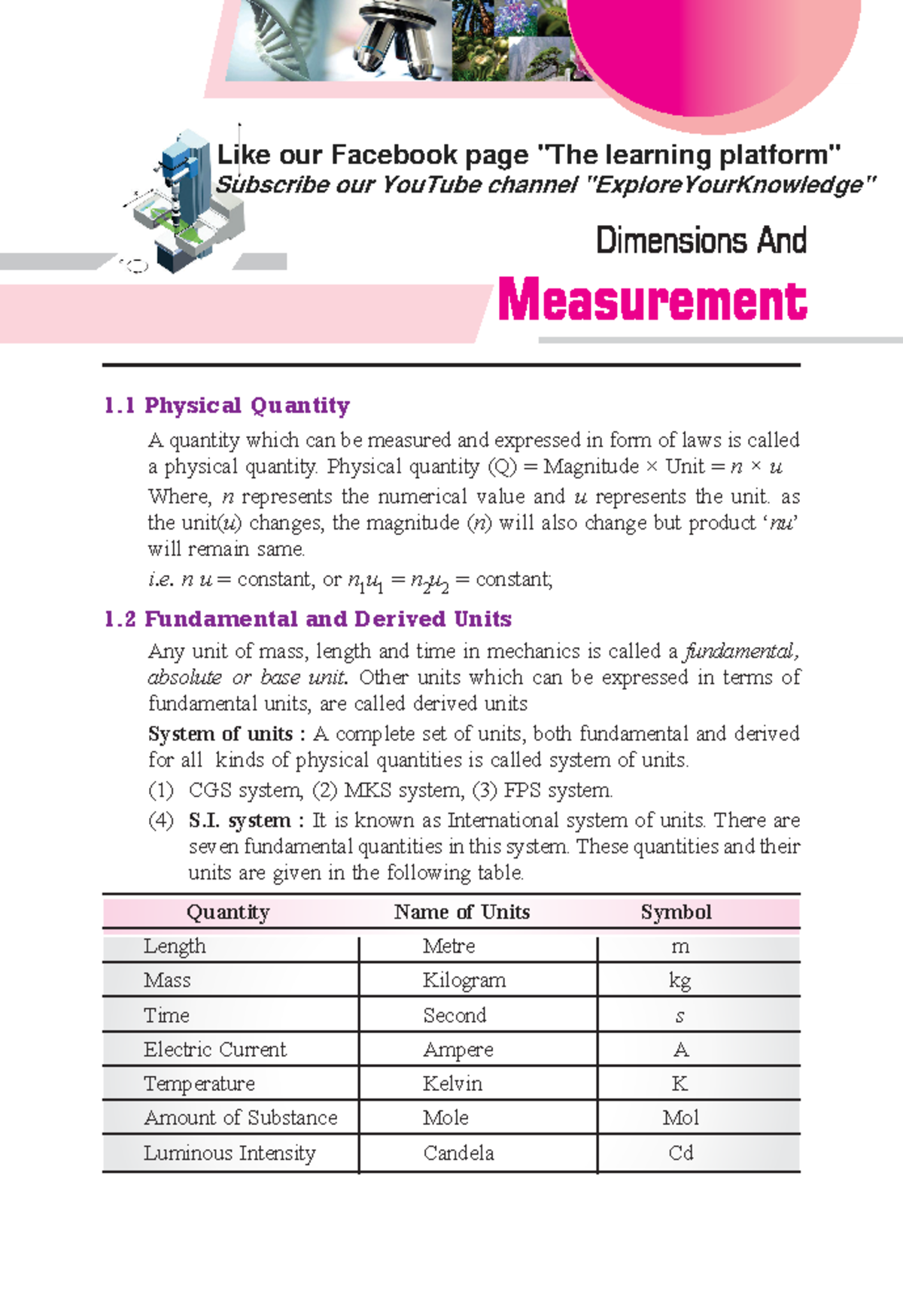 Measuremnt Points to Remember - 1 1 Physical Quantity A quantity which ...