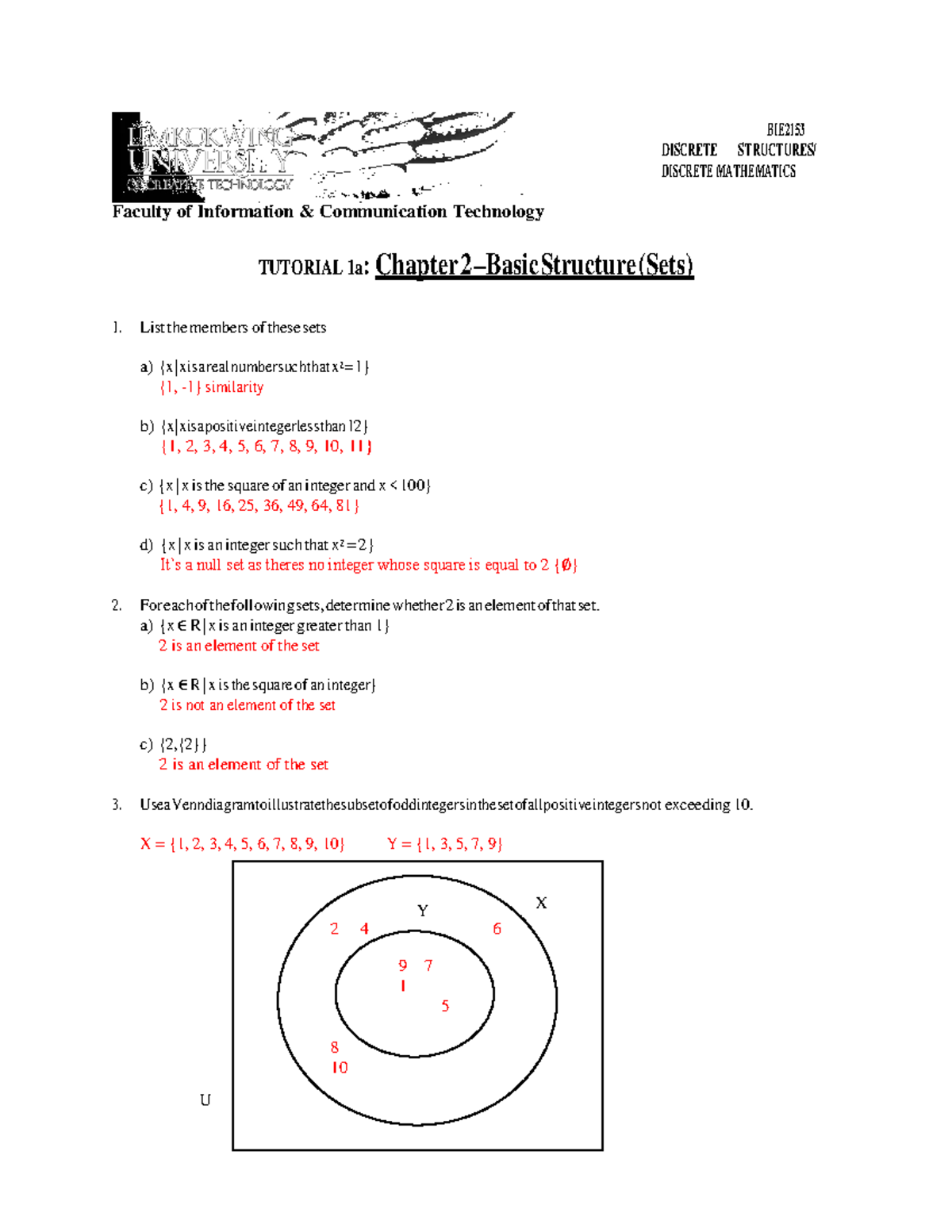 Tutorial Discrete Maths Chap2Sets - BIE DISCRETE STRUCTURES/ DISCRETE MATHEMATICS Faculty Of ...