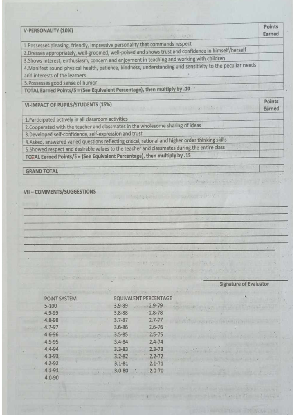 Rating form - demo - Bachelor of Secondary Education - Studocu