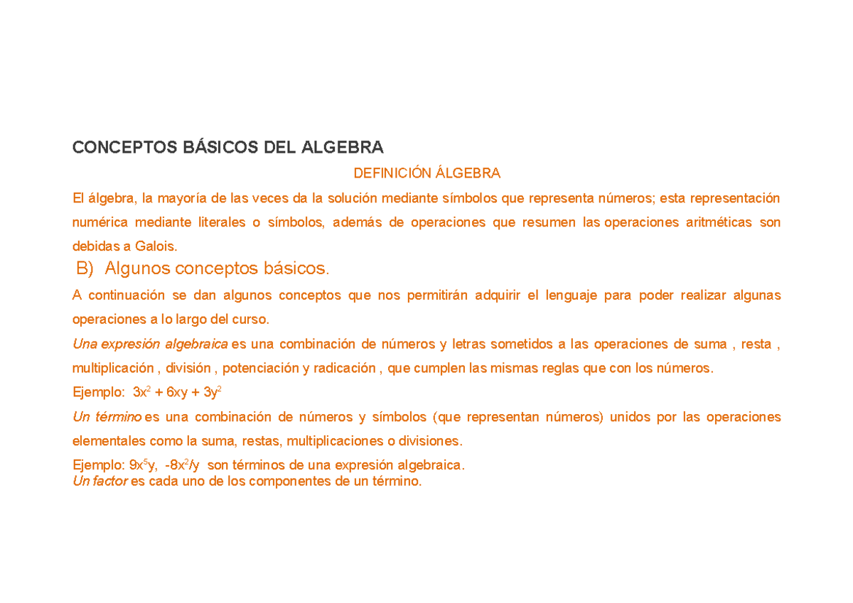 Conceptos Básicos Del Algebra Conceptos BÁsicos Del Algebra DefiniciÓn Álgebra El álgebra La 0014