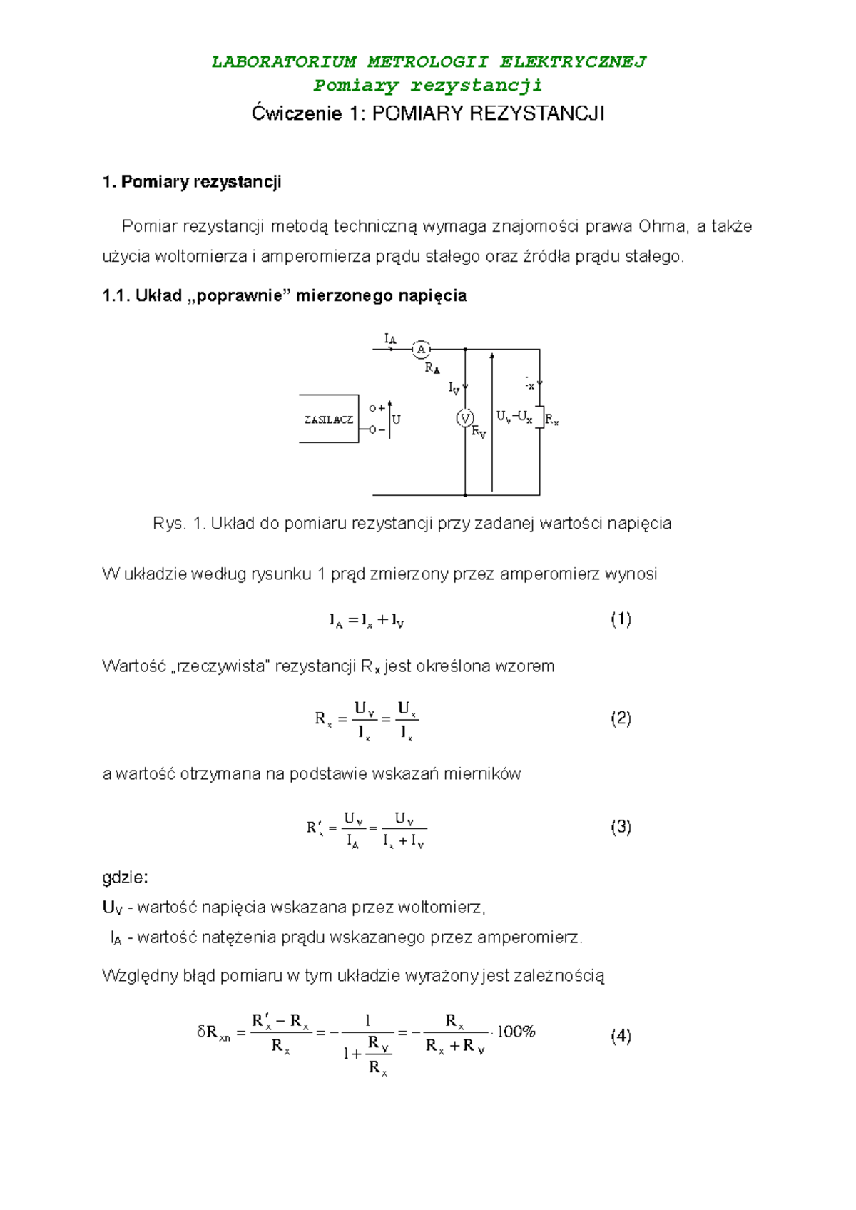 Cw1 Pomiary Rezystancji - Pomiary Rezystancji Ćwiczenie 1: POMIARY ...