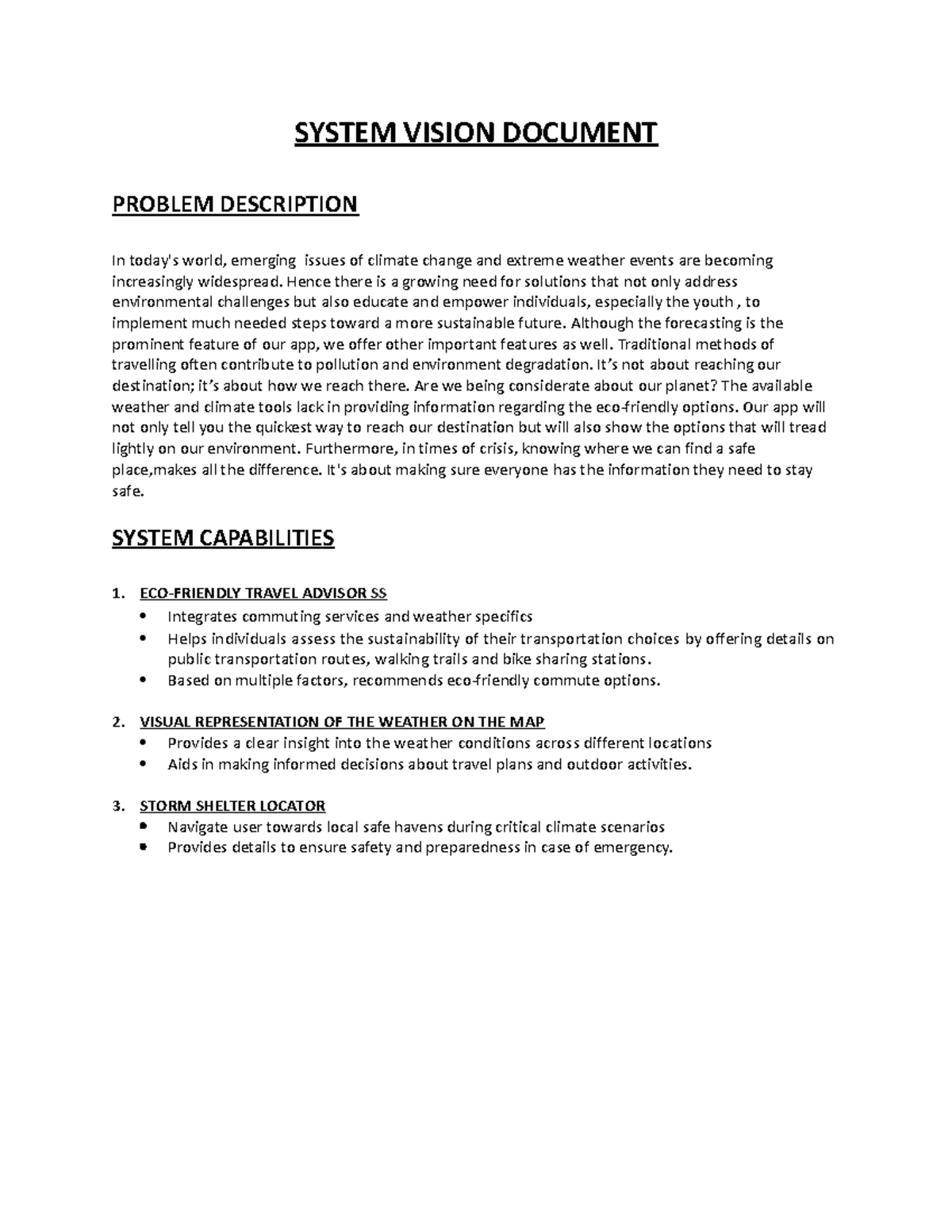 System Vision Document - SYSTEM VISION DOCUMENT PROBLEM DESCRIPTION In ...