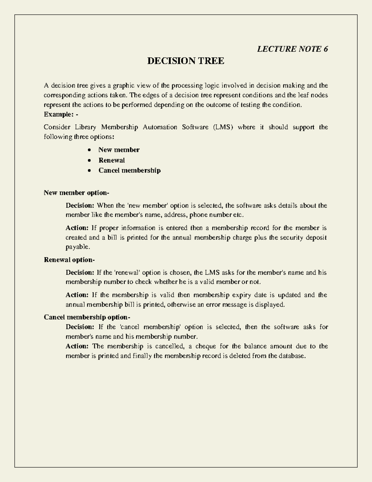 Decision TREE Software Engineering - LECTURE NOTE 6 DECISION TREE A ...