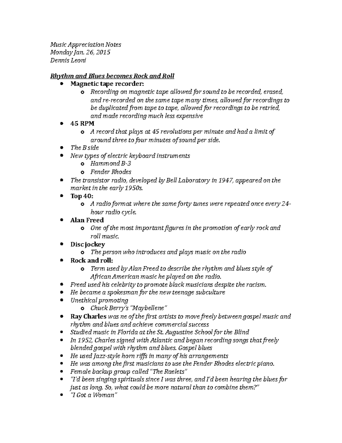 Music Appreciation Notes Jan. 26 - Music Appreciation Notes Monday Jan ...