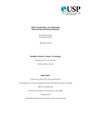 SW101 Exam 202203 - Past year paper - SW101 Social Policy: An ...