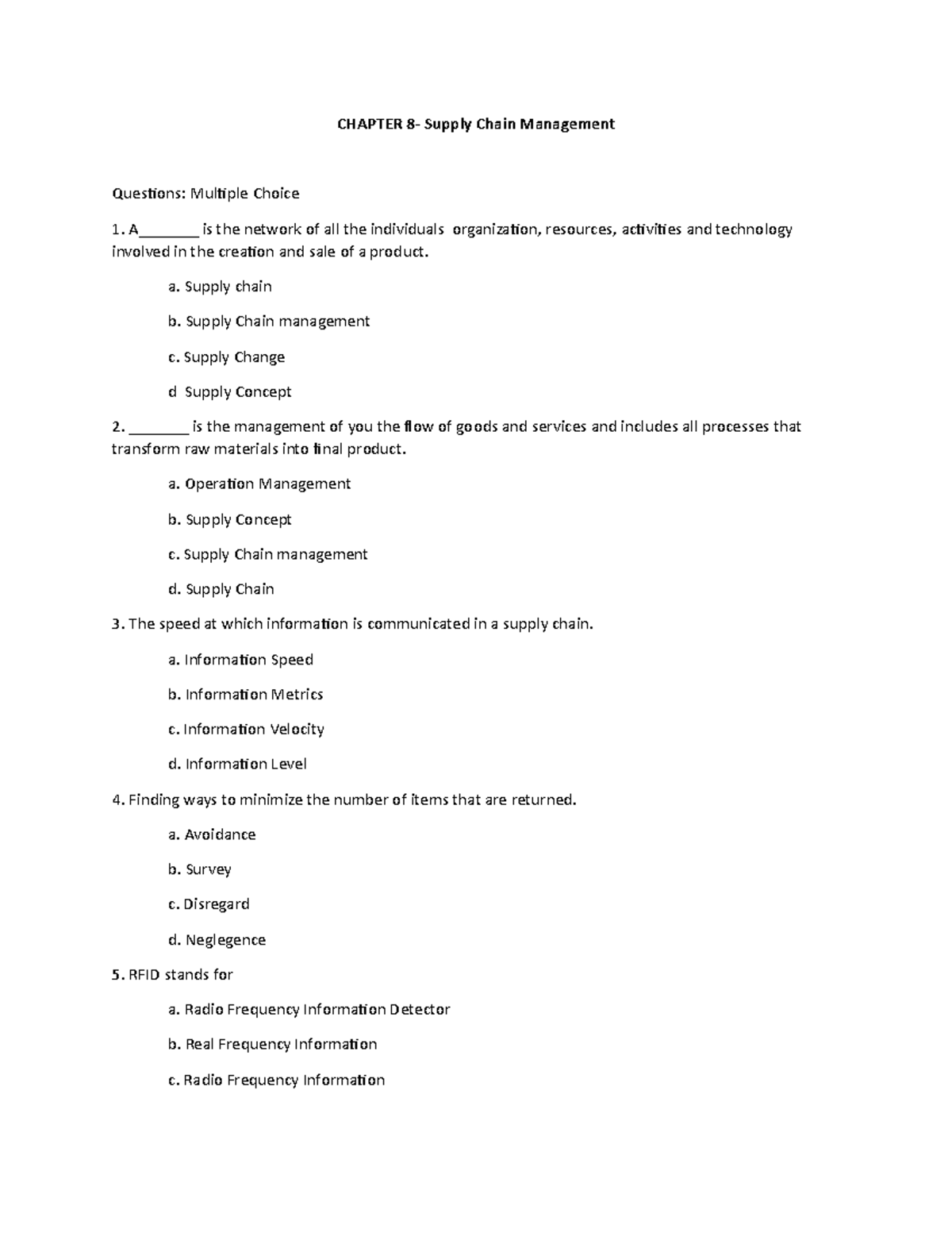 Chapter 8 Supply Chain Management CHAPTER 8 Supply Chain Management