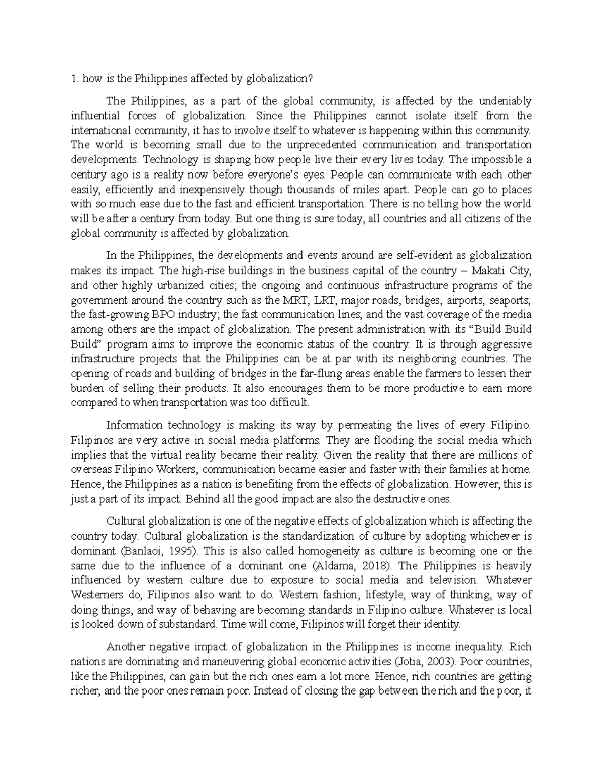 Globalization - Grade: 1.75 - how is the Philippines affected by ...