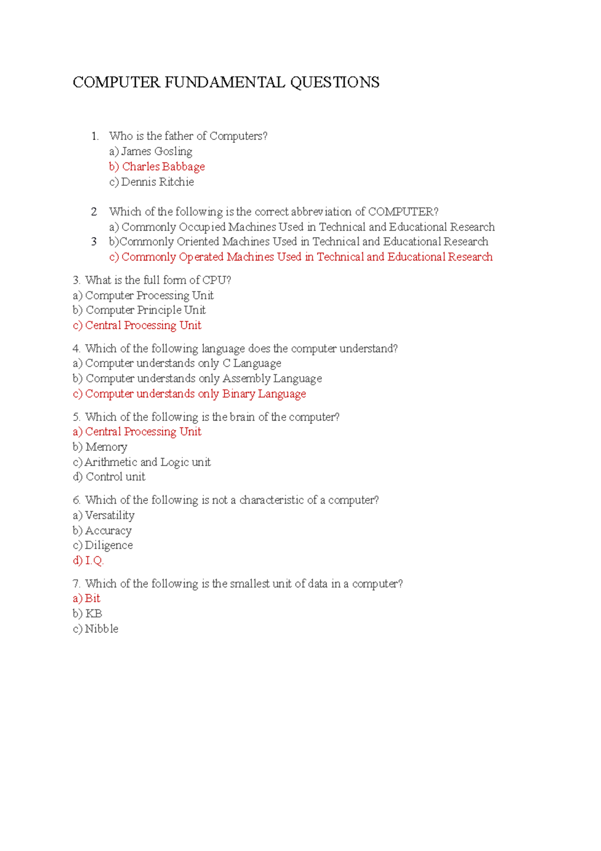 Computer Fundamental Questions - COMPUTER FUNDAMENTAL QUESTIONS 1. Who ...