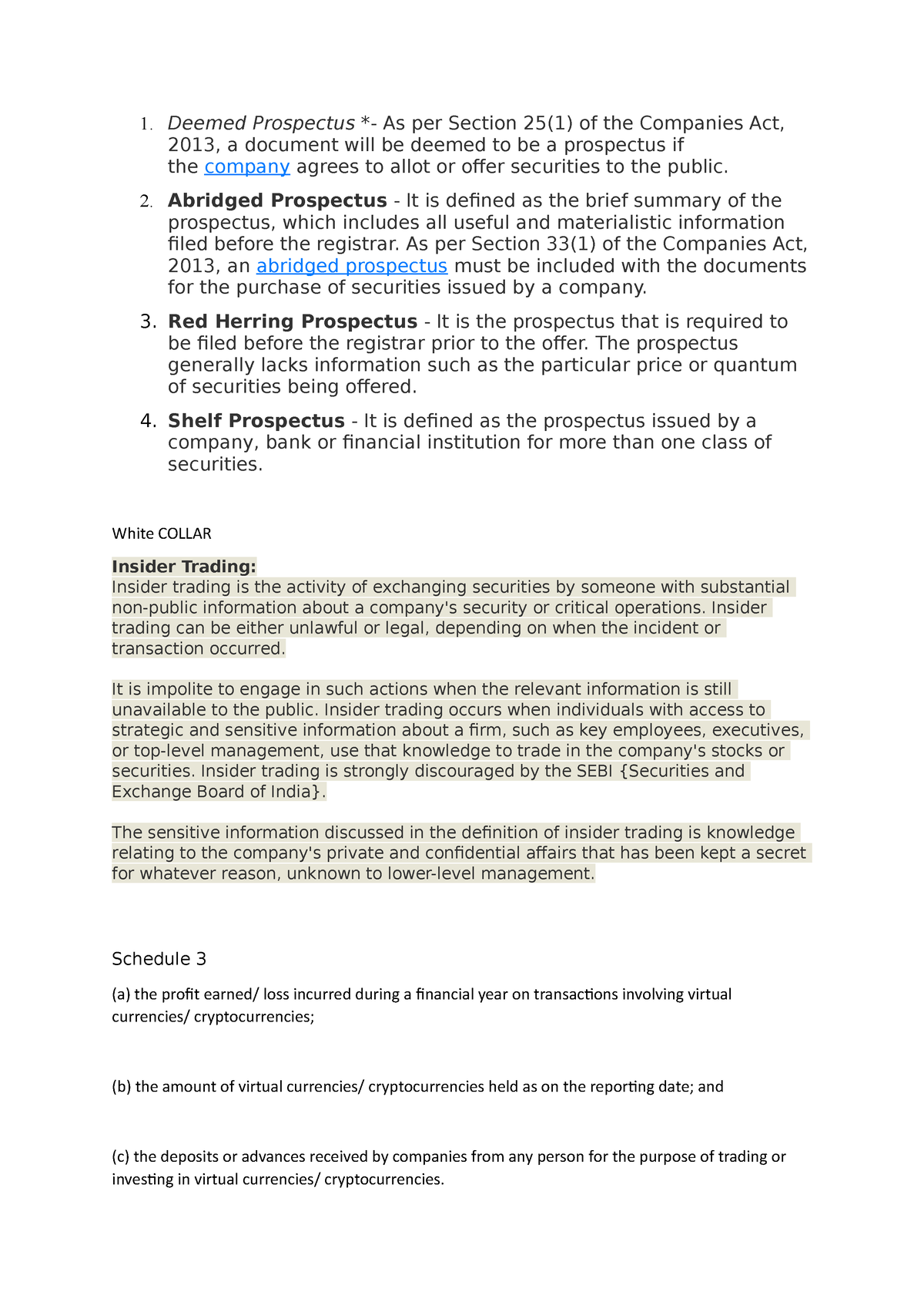 Company Law Notes - 1. Deemed Prospectus *- As Per Section 25(1) Of The ...