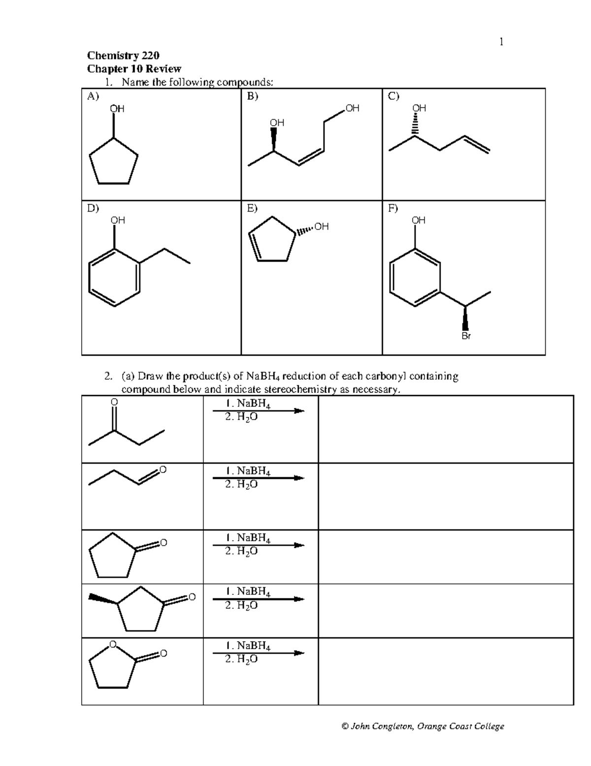 220 rev chp 10 - chem - 1 Chemistry 220 Chapter 10 Review 1. Name the ...