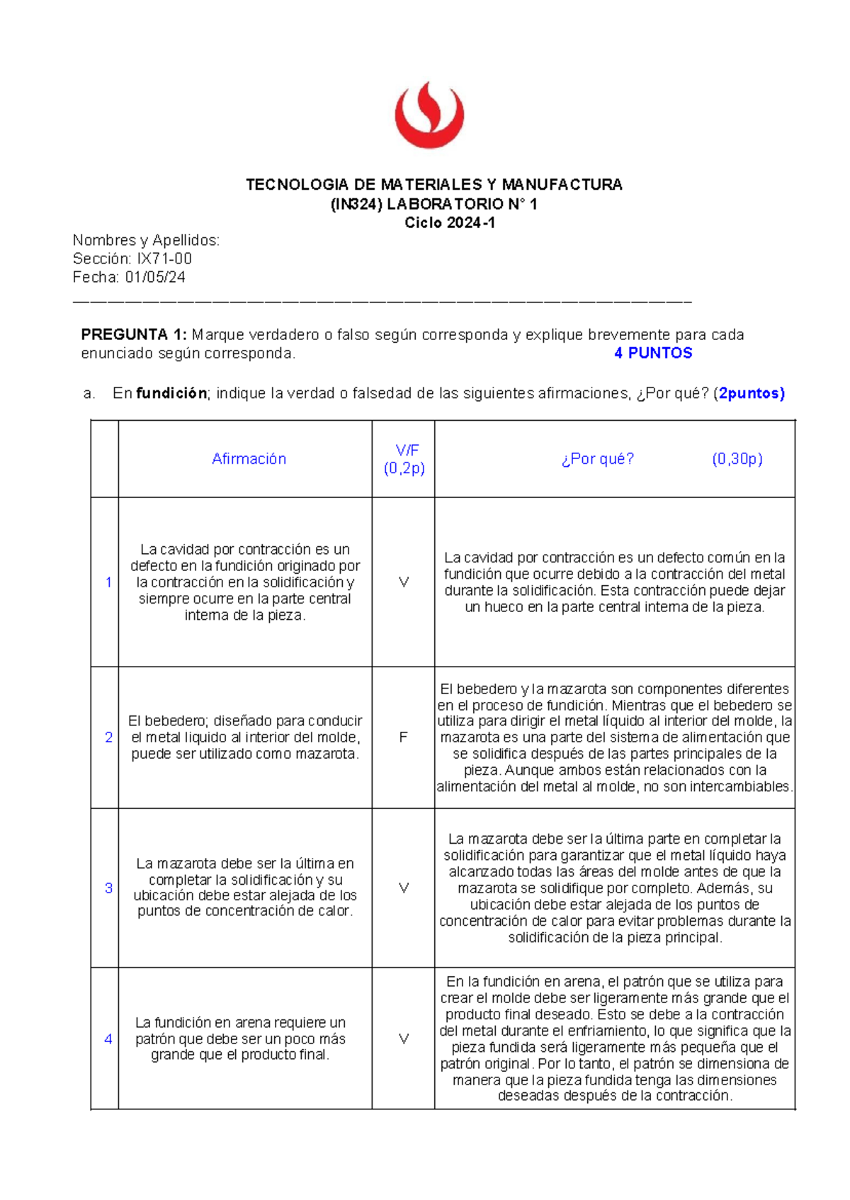 LAB1 2024 1 - TECNOLOGIA DE MATERIALES Y MANUFACTURA (IN324 ...