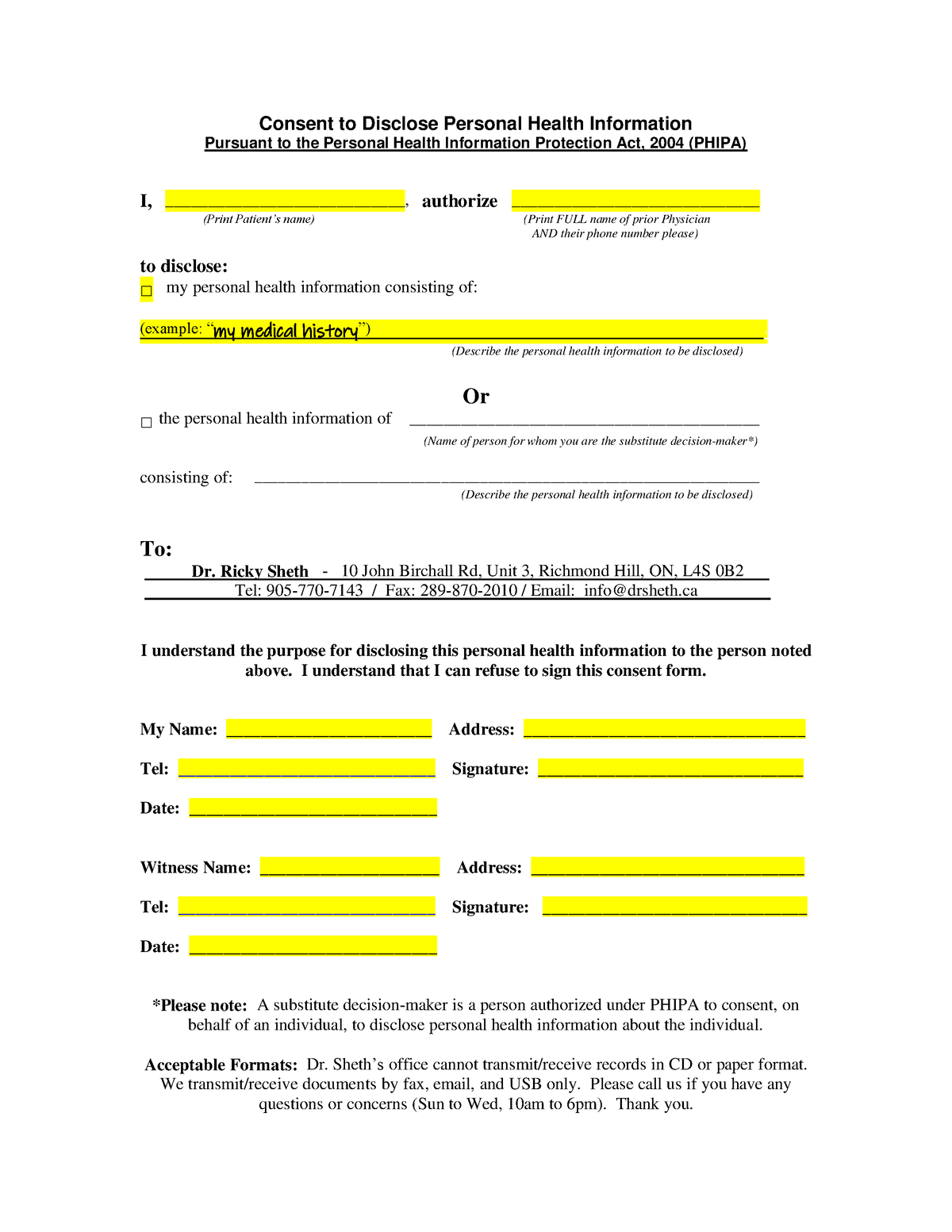 Consent To Disclose Form Updated Consent To Disclose Personal Health Information Pursuant To 3297