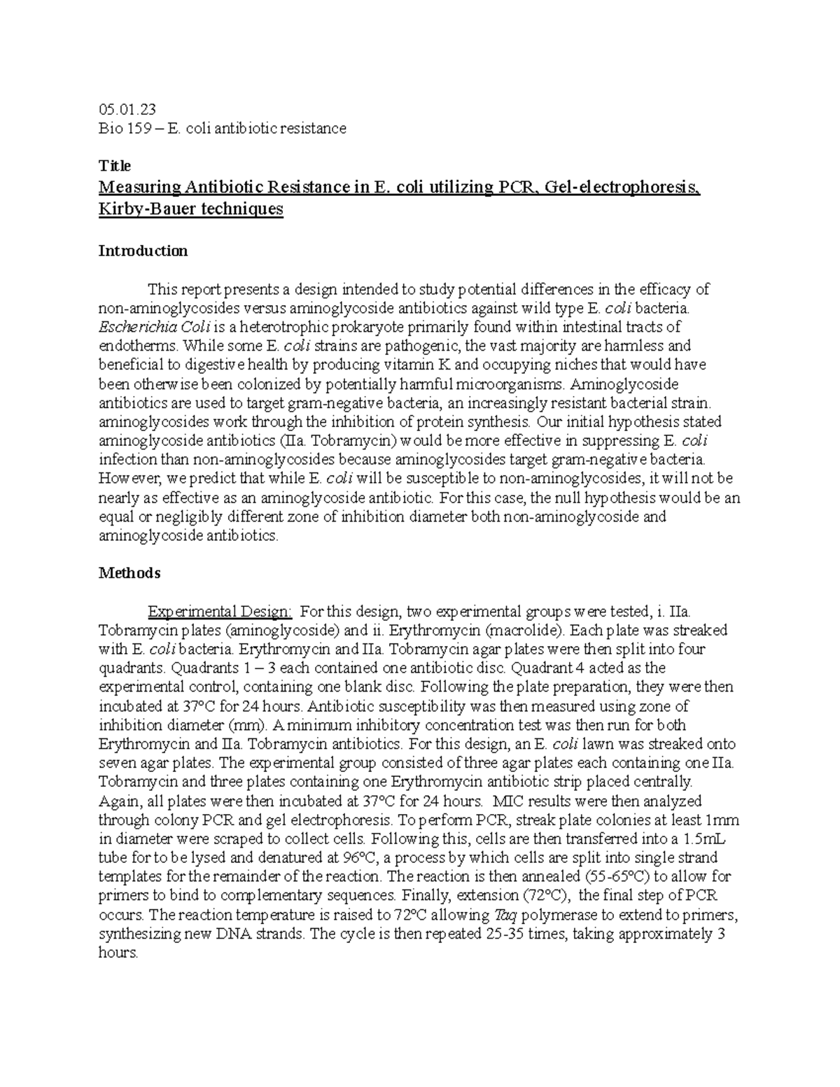 Measuring Antibiotic Resistance In E Coli Studocu