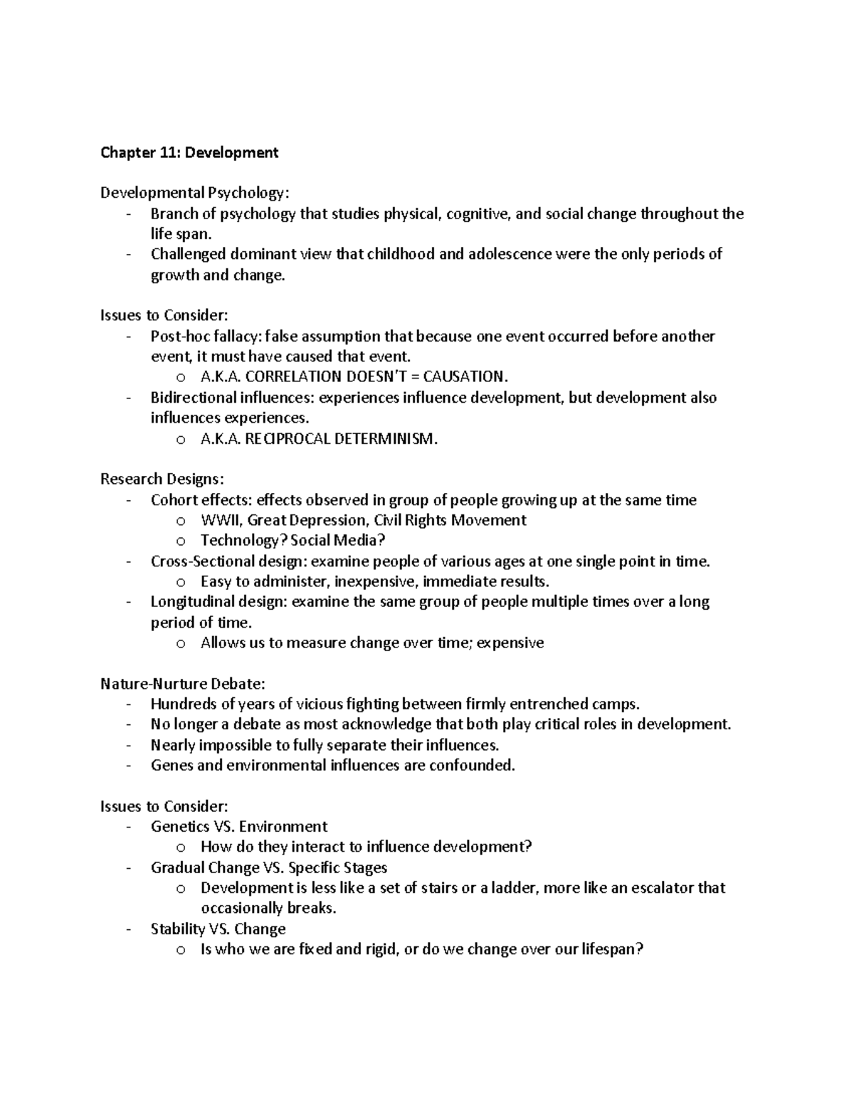 Chapter 11 Notes - Chapter 11: Development Developmental Psychology ...