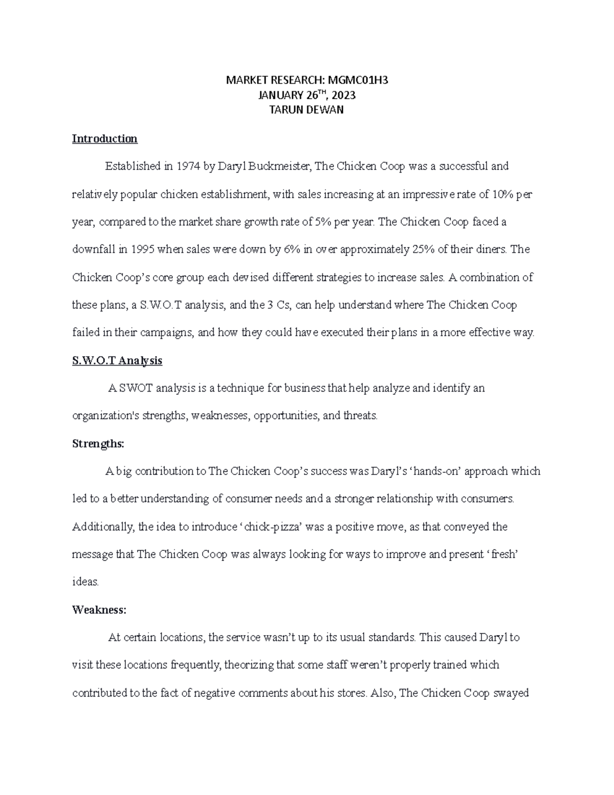 Coop MGMC01 Essay MARKET RESEARCH MGMC01H JANUARY 26TH, 2023 TARUN DEWAN Introduction Studocu