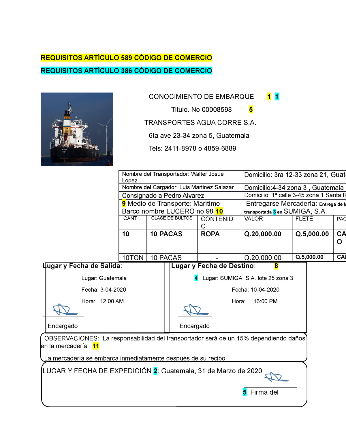 Embarque Requisitos Requisitos ArtÍculo 589 CÓdigo De Comercio Requisitos ArtÍculo 386 5640