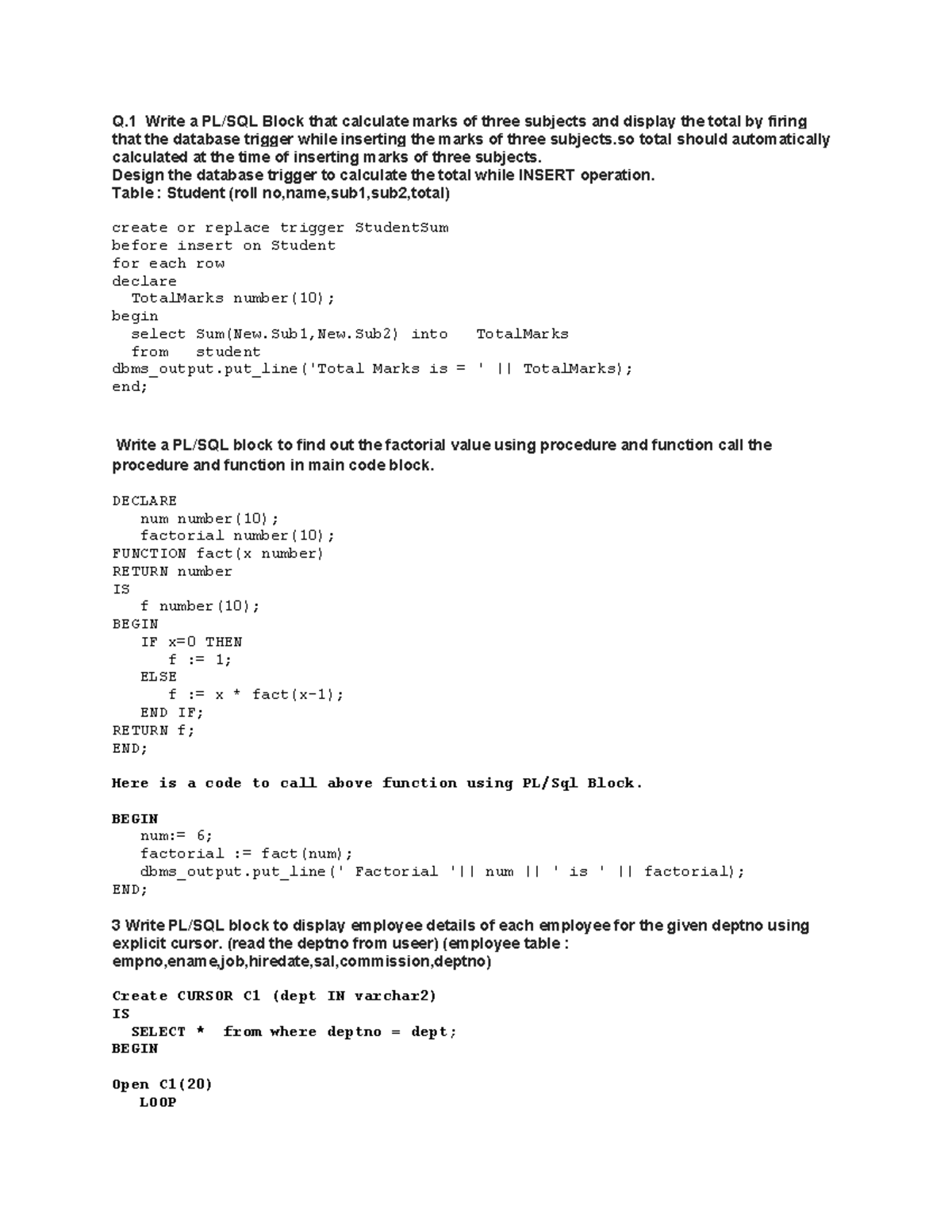 Engg Room Code Rdbms Program - Q Write a PL/SQL Block that calculate ...