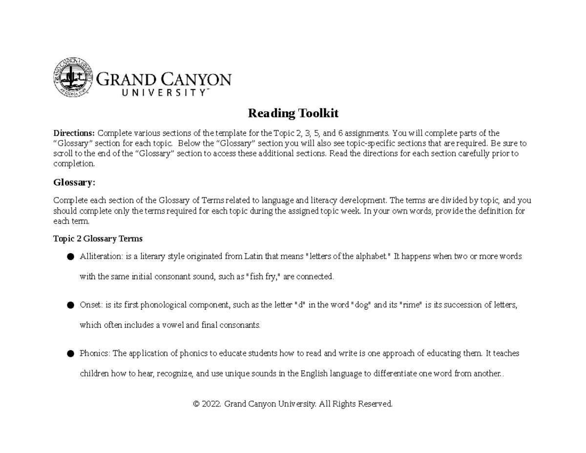 Reading toolkit 2 Reading Toolkit Directions Complete various