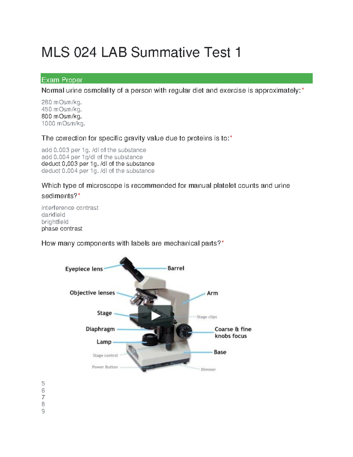 SUB LAB 12 Essentials MLS 024 LAB Summative Test 1 \ Exam Proper
