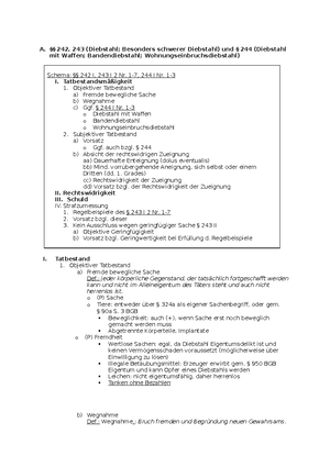 Strafrecht BT Skript - Strafrecht 242 StGB 243 StGB Besonders Schwerer ...