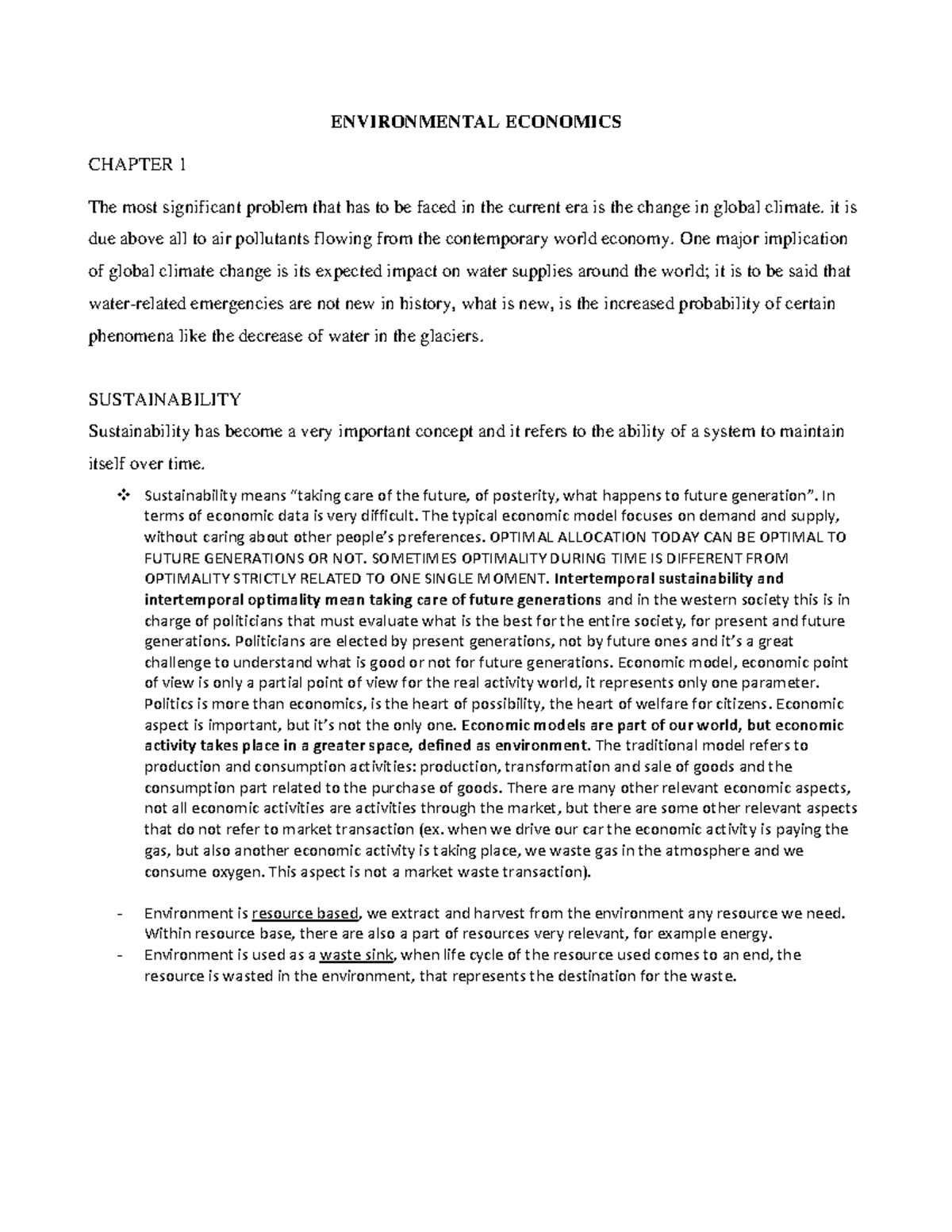 Environmental Economics Completo - ENVIRONMENTAL ECONOMICS CHAPTER 1 ...