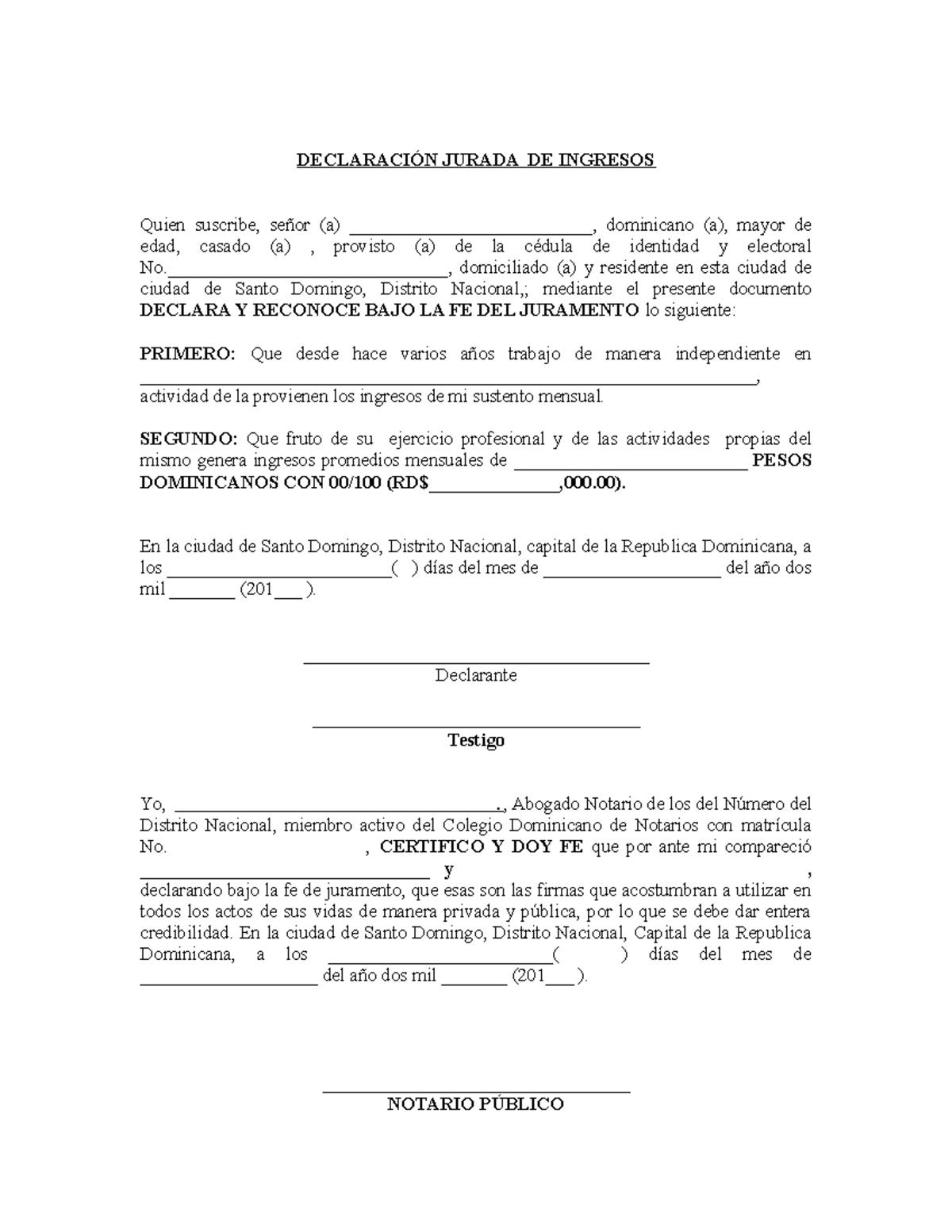 Declaracion Jurada de Ingresos - DECLARACIÓN JURADA DE INGRESOS Quien ...
