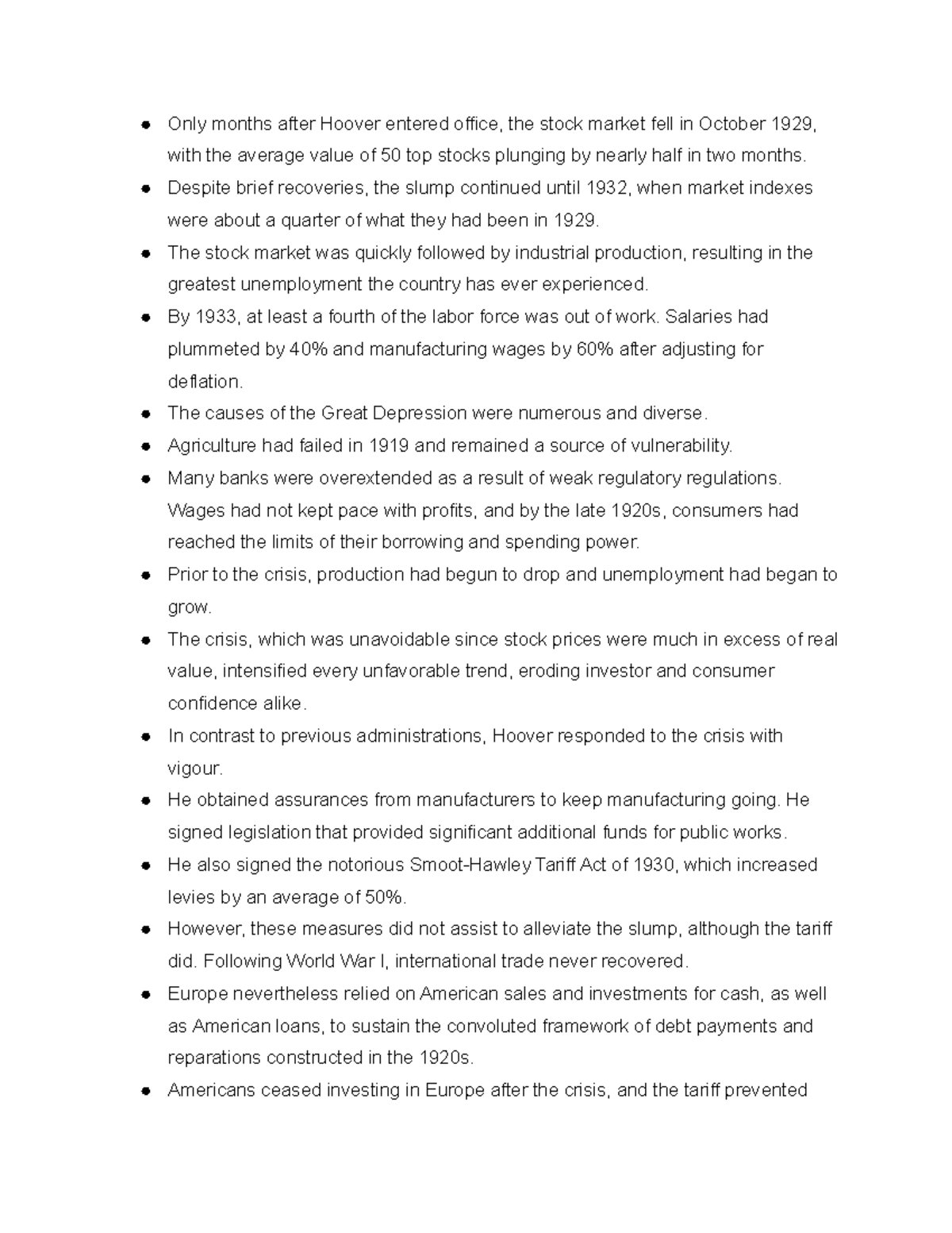 The Great Depression - Lecture notes from class - Only months after ...