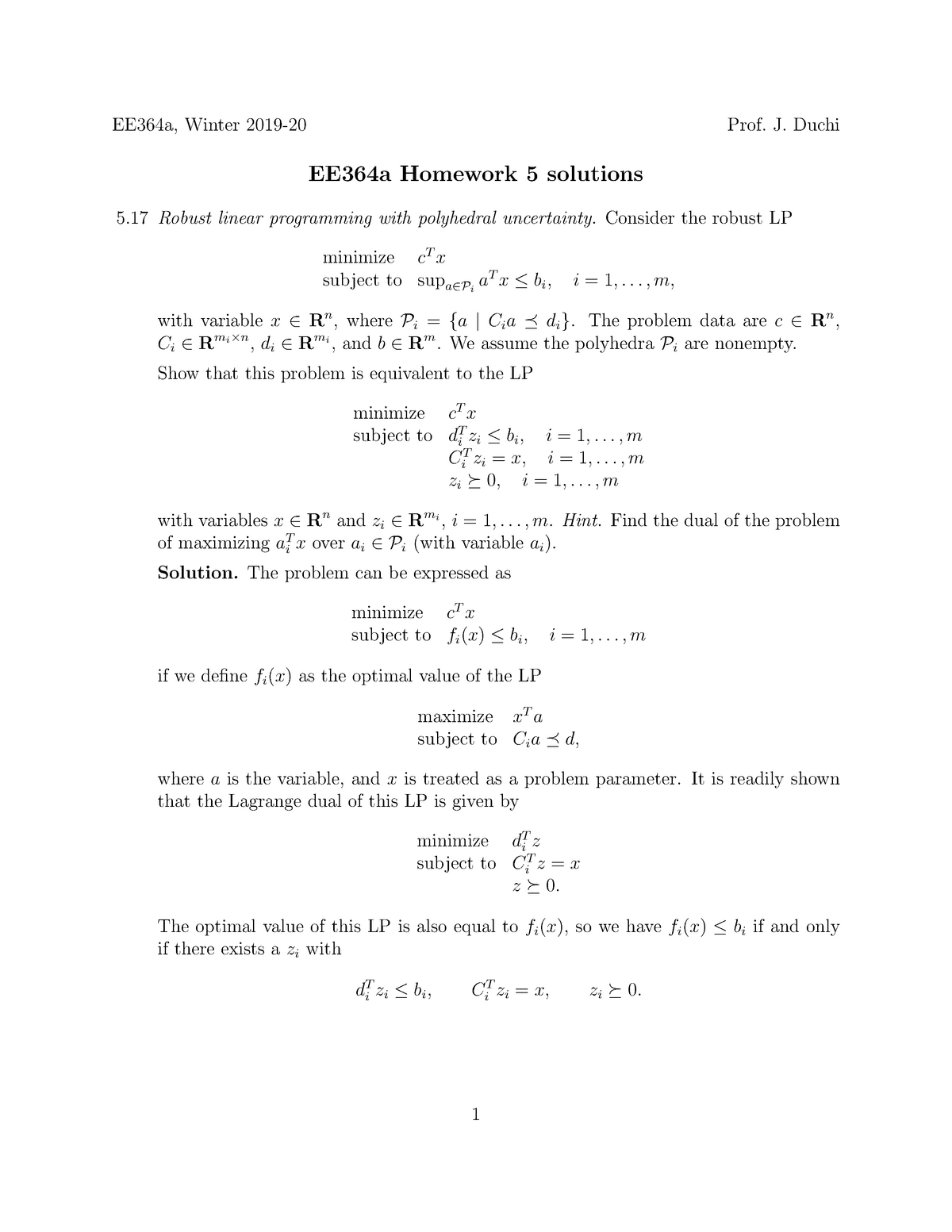 ee364a homework 5 solutions