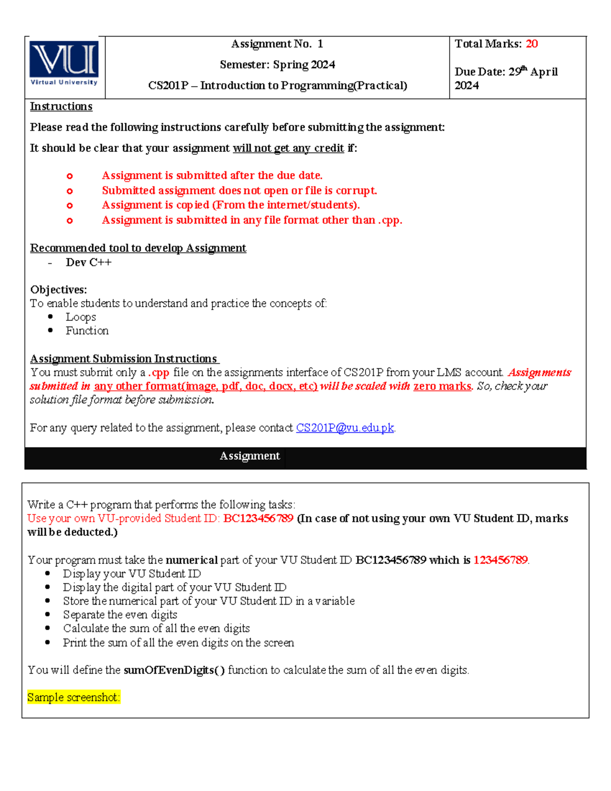 Spring 2024 CS201P 1 - Assignment No. 1 Semester: Spring 2024 CS201P ...
