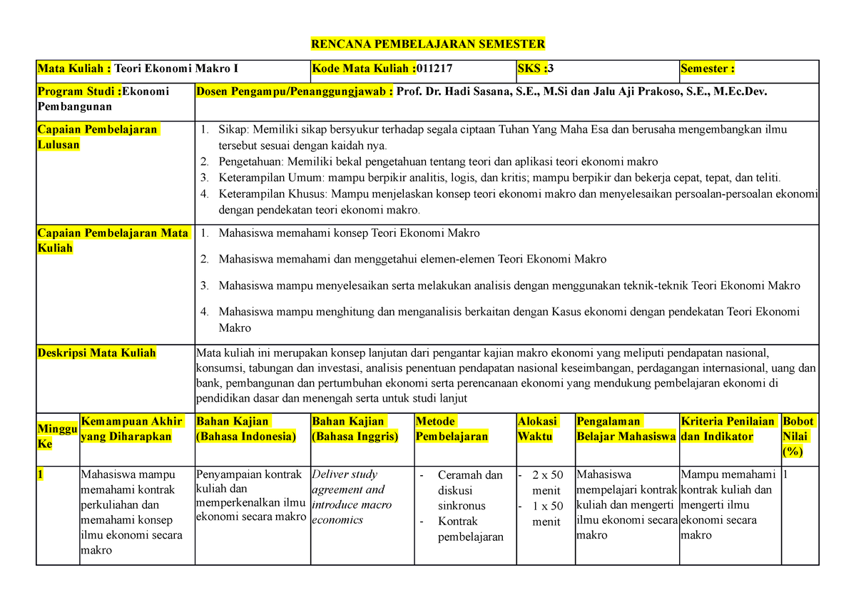 RPS Teori Ekonomi Makro I Genap 2021-2022 - RENCANA PEMBELAJARAN ...