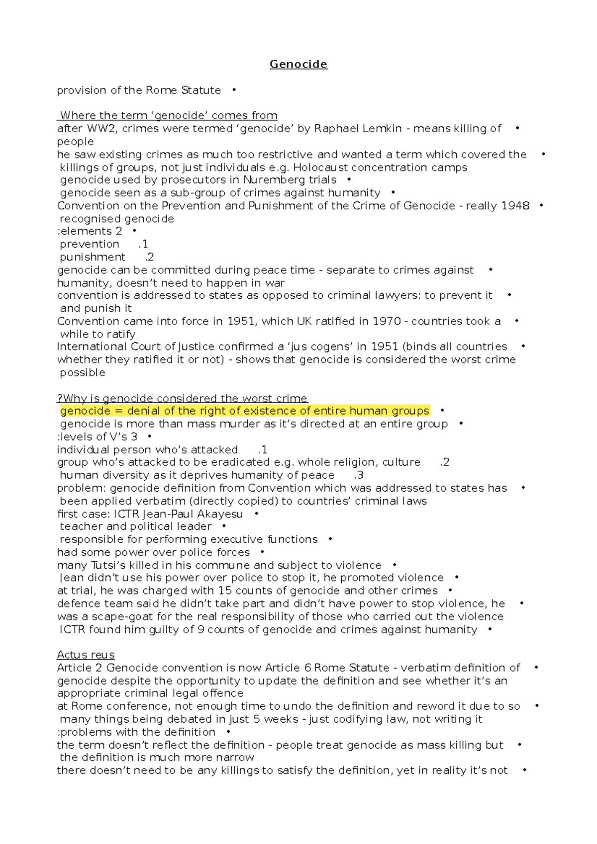 Genocide Genocide provision of the Rome Statute • Where the term